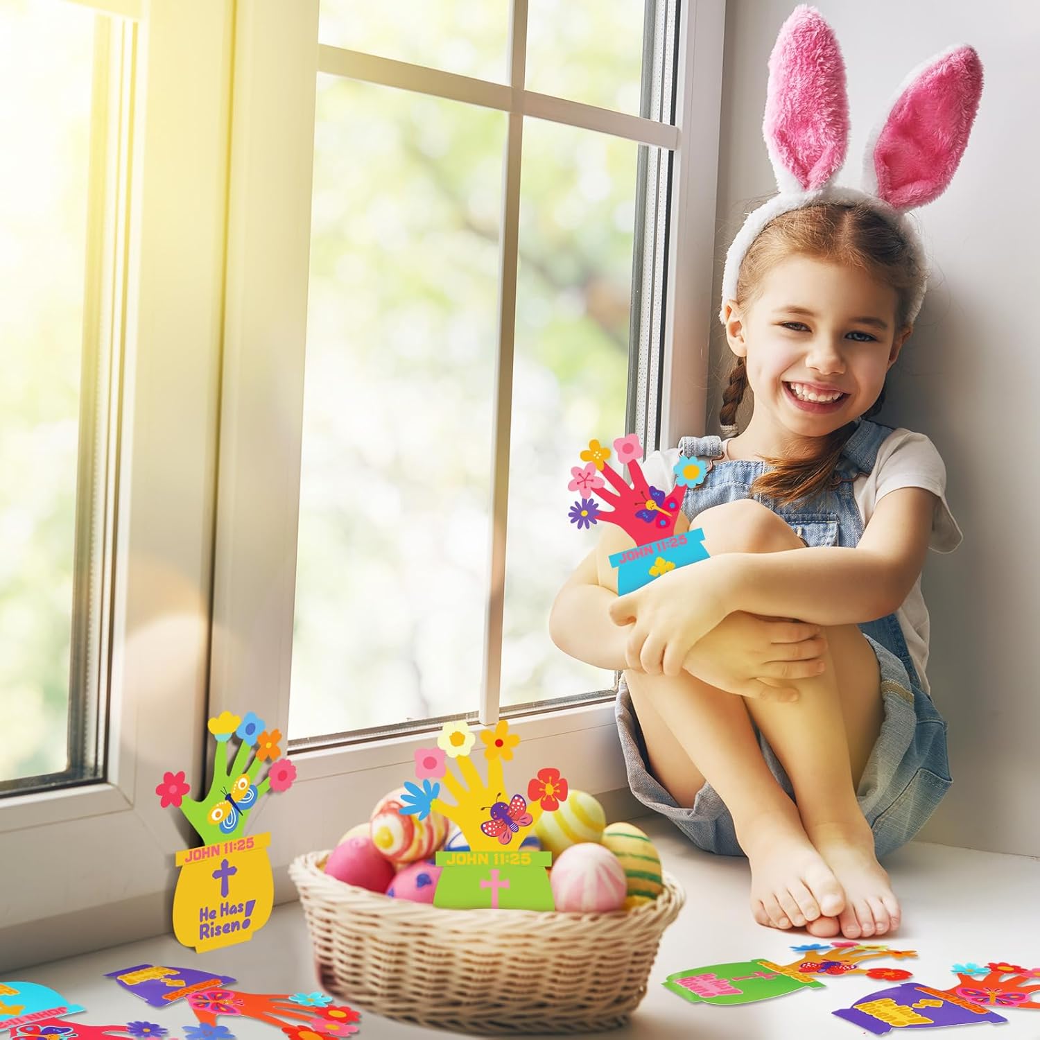 Wettarn 30 Pcs Easter He Has Risen Handprint Craft Kit Christian Make Your Own Religious Flowerpot Craft for DIY Flower Pot Home Activities Sunday School Supplies Spring Party