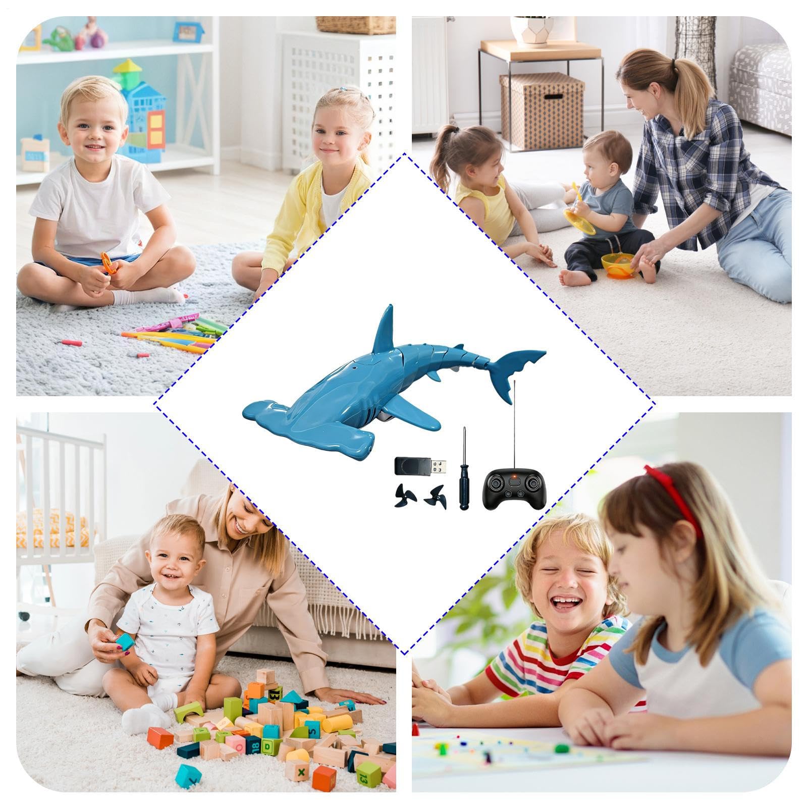 Tiburón Teledirigido para Piscina RC 2.4GHz Recargable Impermeable con