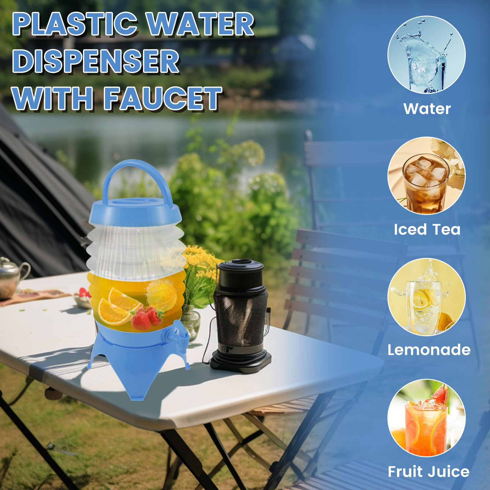 Hevtsde Plastic Water Dispenser with Spigot 9.5L Plastic Beverage Dispenser Foldable Plastic Drink Dispenser Portable Summer Beverage Dispenser with Handle for Lemonade Juice Water Tea Beer