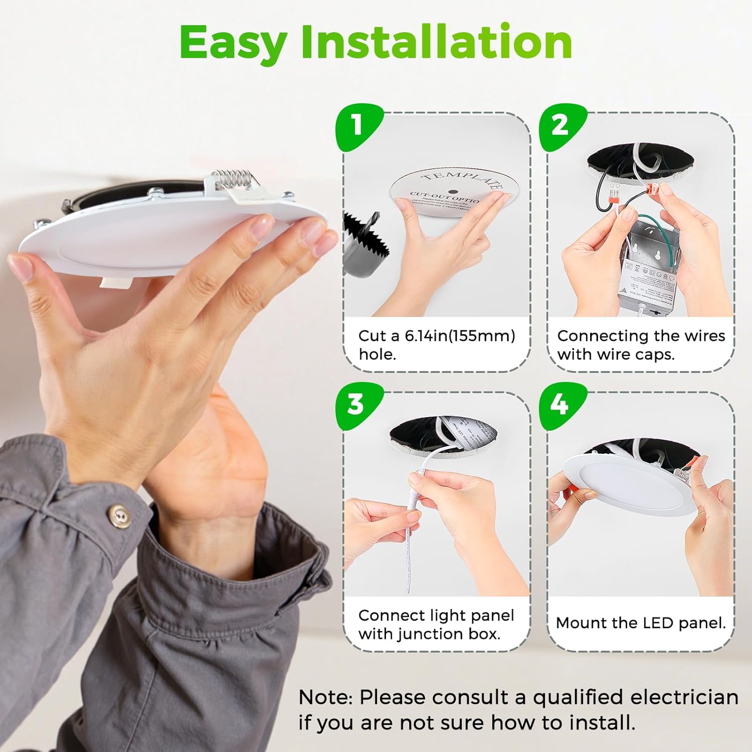 MAXvolador 6 Pack 6 Inch LED Recessed Ceiling Light with Junction Box 1200LM High Brightness, 2700K-6000K 5CCT Dimmable, 12W Ultra-Thin Canless Wafer Downlight - Image 8