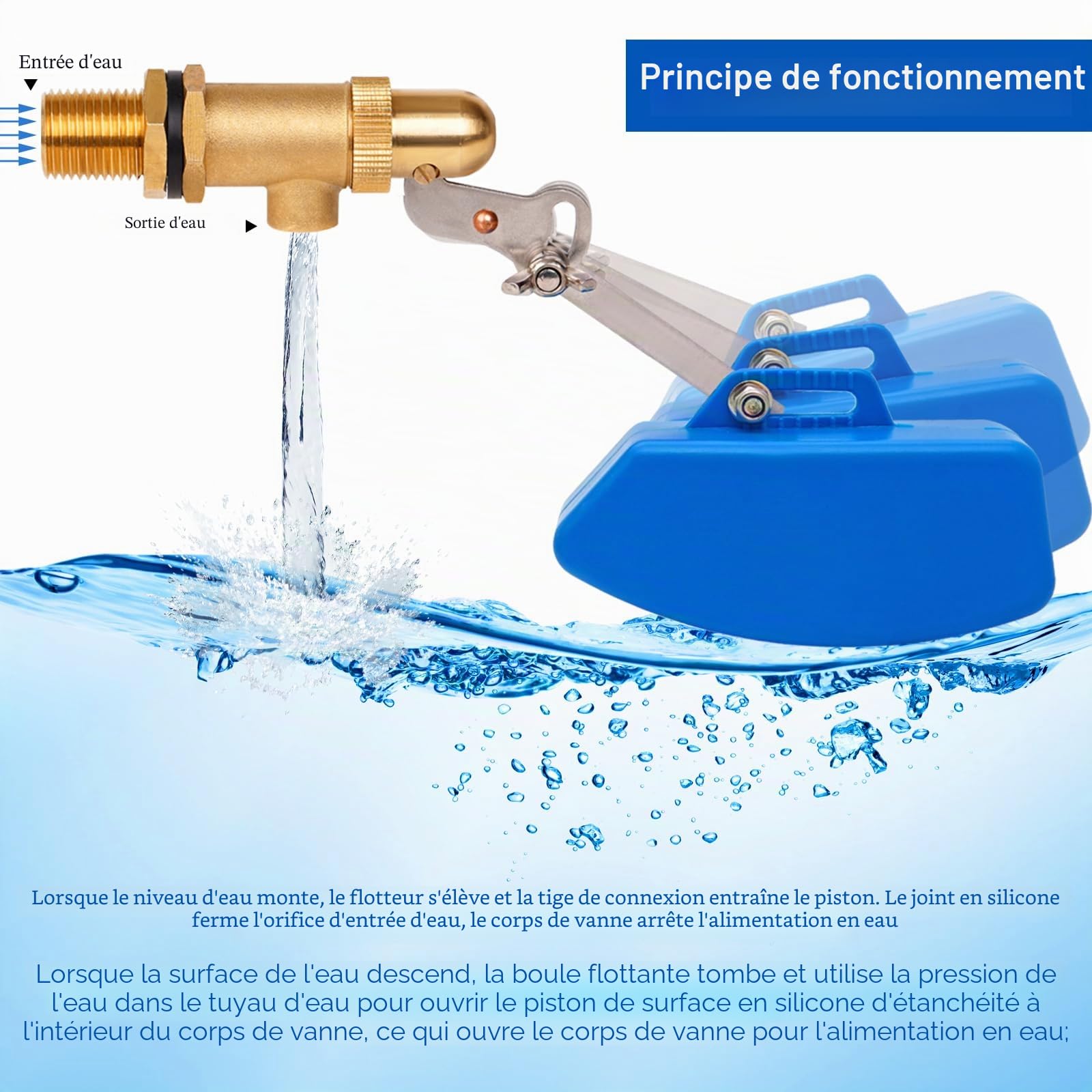 2 x Vanne Flotteur Laiton 1/2" Robinet Automatique Flotteur À Bille, Vanne Flotteur Basse Pression Reglable Pour Abreuvoir, Citerne Eau, Remplissage Automatique Piscine Niveau Constant