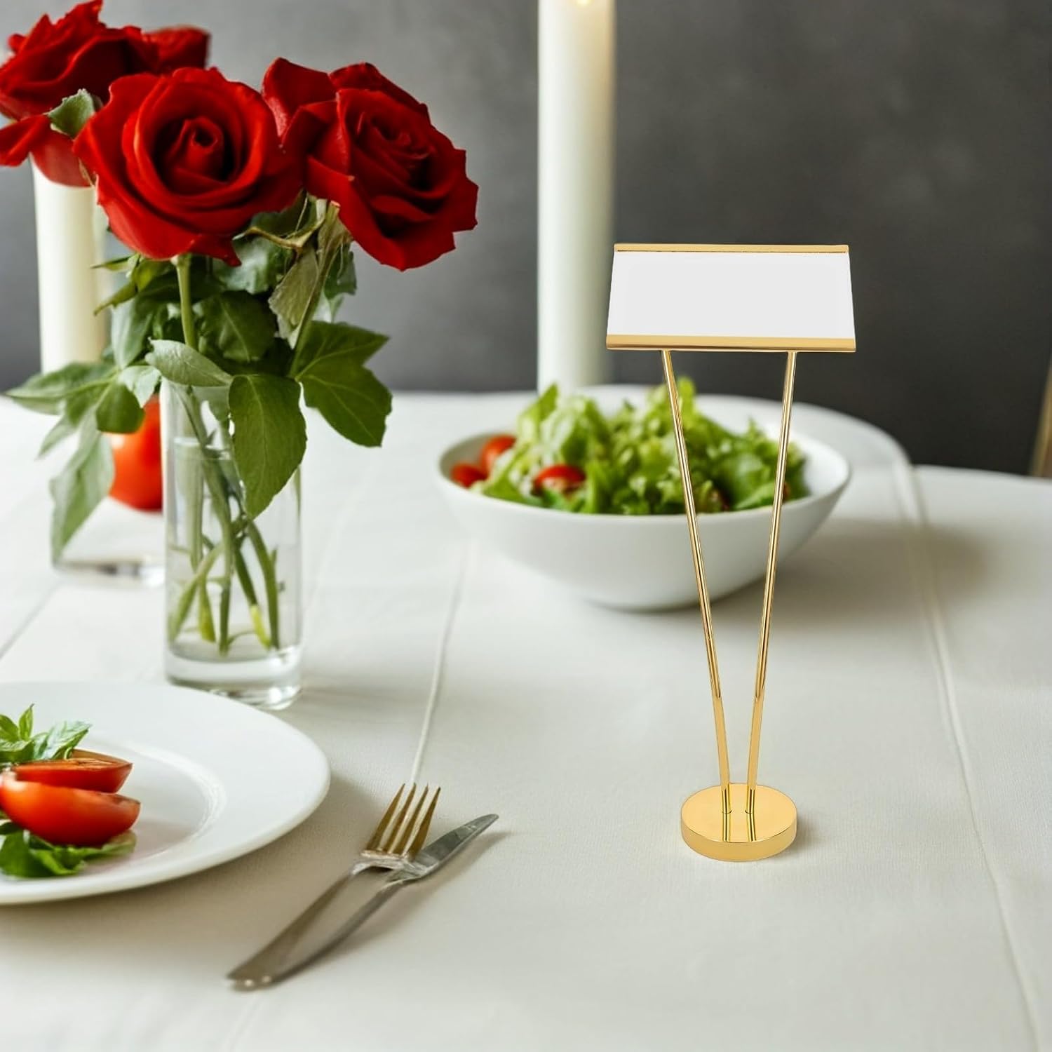 Stainless Steel Table Menu Holder Stand with Heart Shaped Design, Golden Color, Easy Cleaning and Multiangle Adjustments for Restaurant and Party Tabletop Display