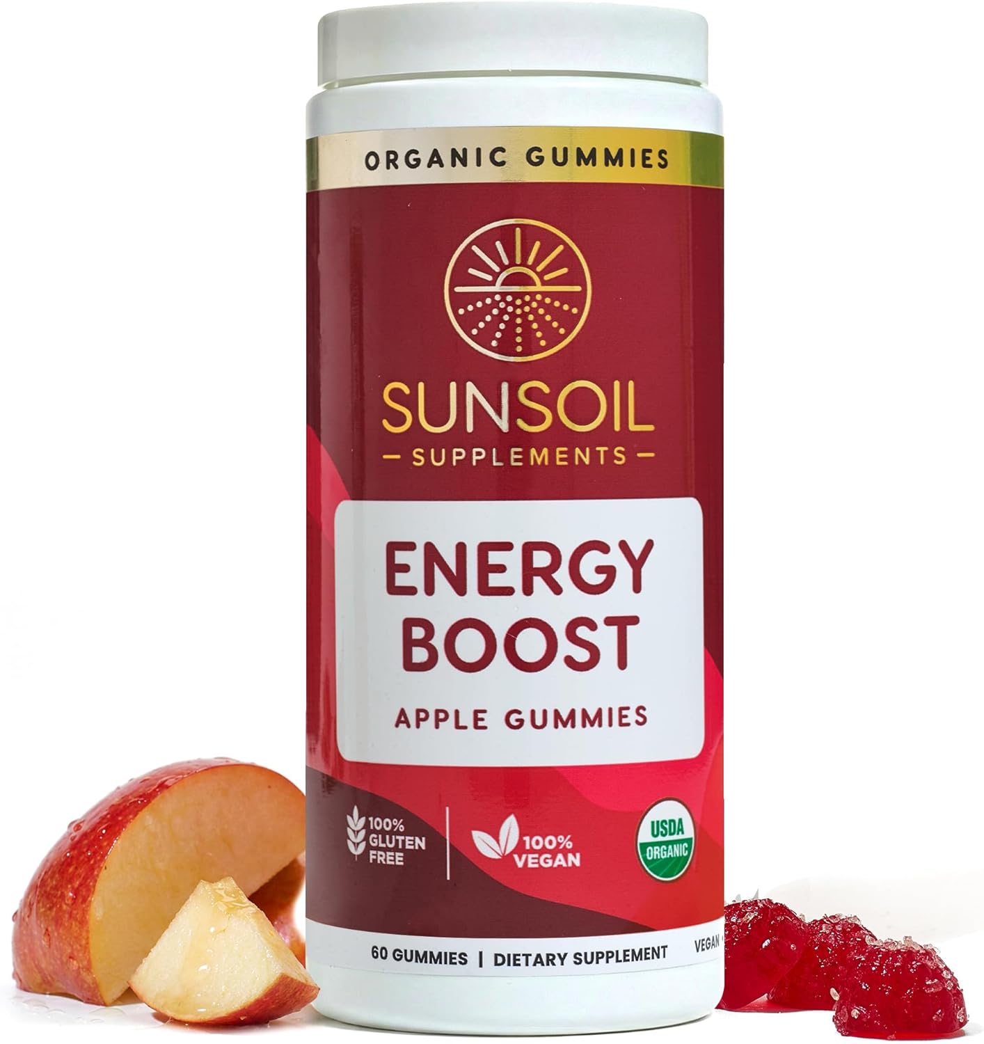 Sunsoil Energy Boost Gummies Orgánicos USDA Vegano Sin Gluten