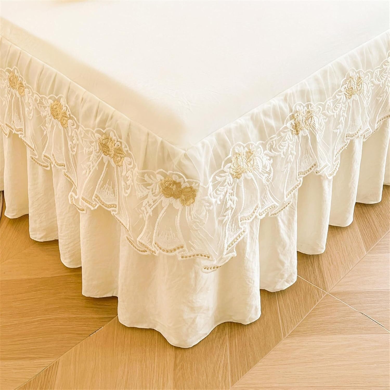 Drap-housse avec jupe de lit en microfibre beige 180x220cm