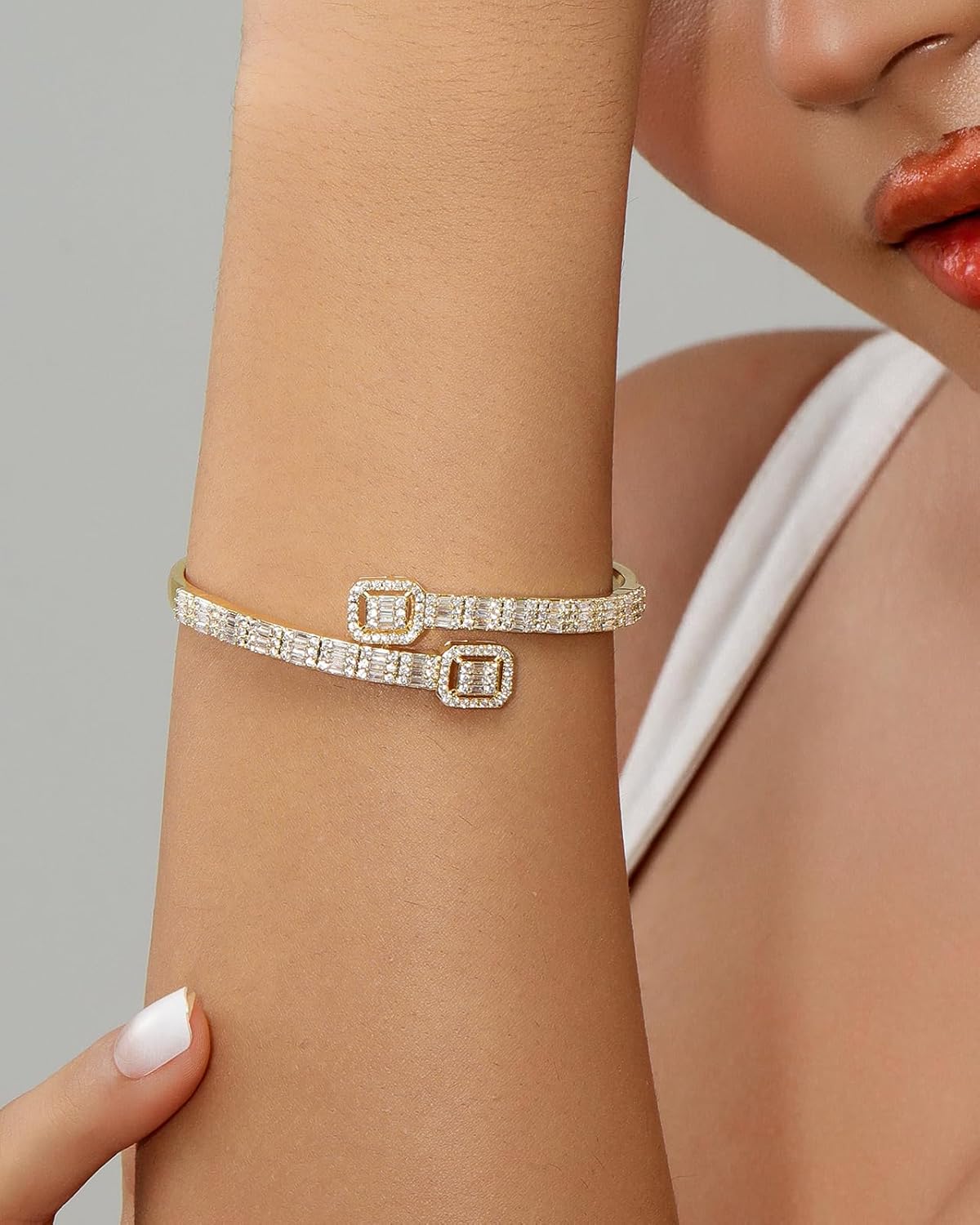 LuxeFlex Iced Out Diamond-Studded Butterfly Cuff Bracelet for Women, Men, and Teen Girls - 14K Gold Plated Bangle with Baguette CZ Stones, Perfect Birthday or Graduation Jewelry Gift for Best Friends - Image 2