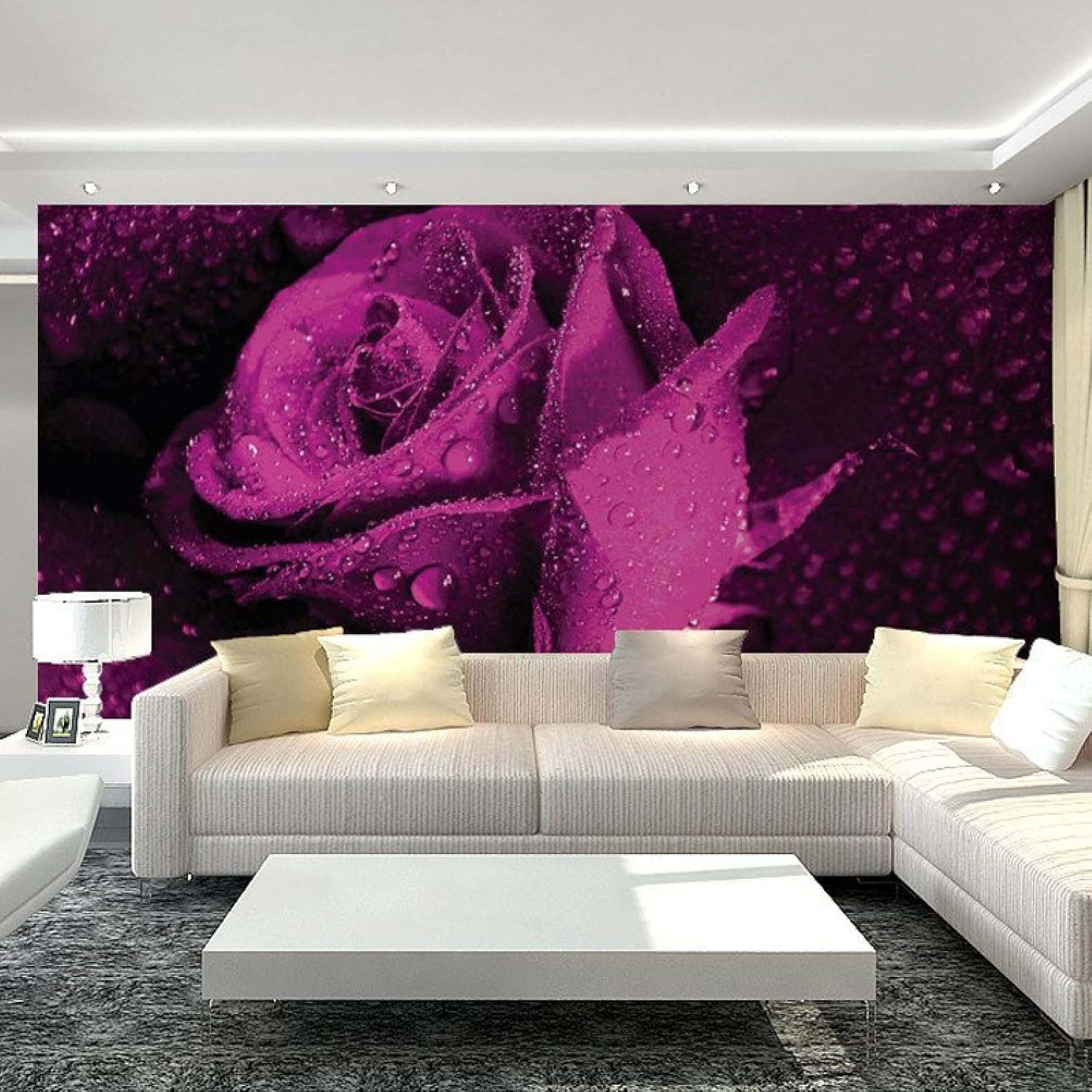 Blooming Roses 3D Wallpaper Mural, Red Rose Dew Photo Mural Wallpaper, Wallpaper Wall Sticker for Living Room Bedroom Study TV Background Decor Mural - 118"x 91"(W x H)