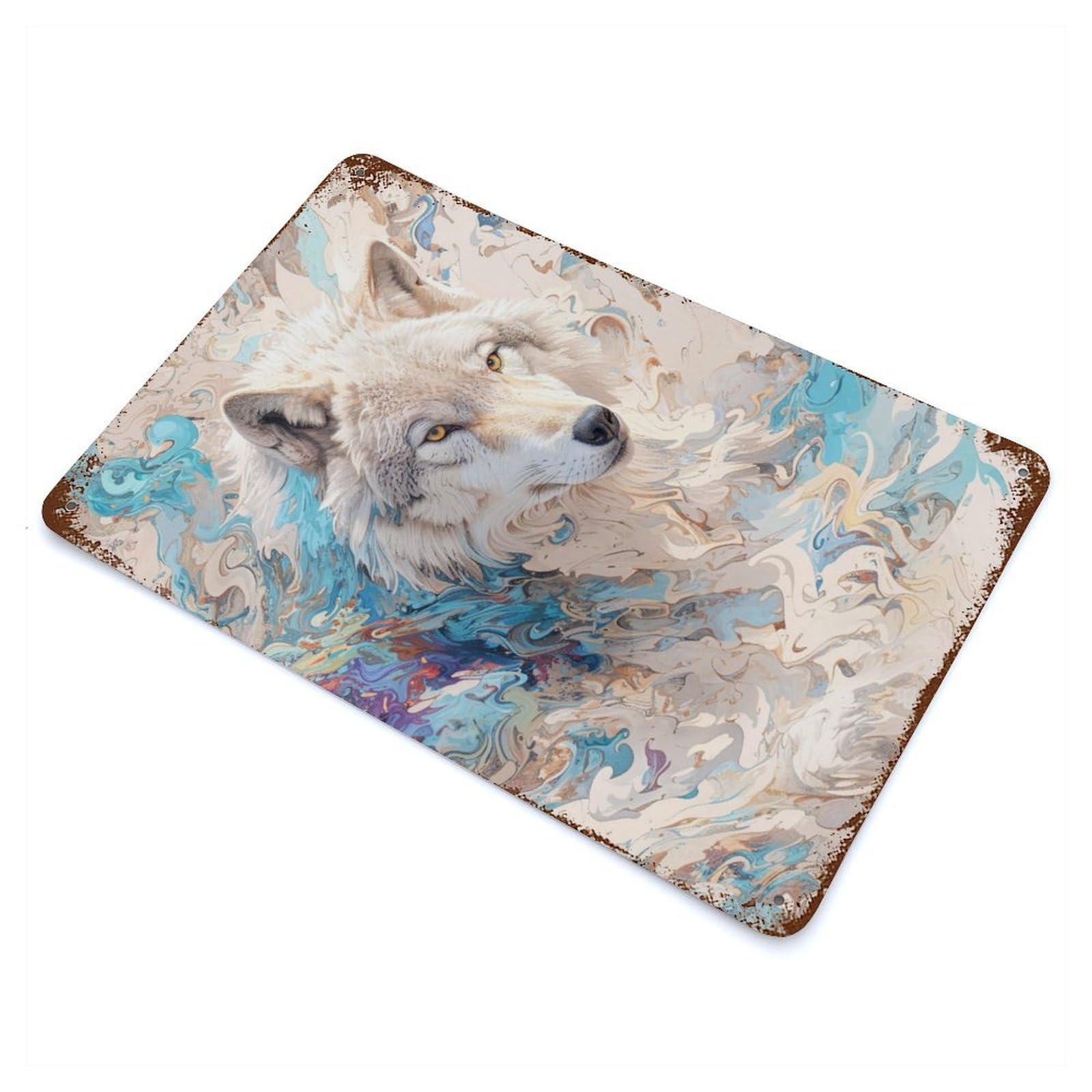 Mystic Wolf Distressed Metal Wall Sign 11.8"x7.9", Ideal for Garage, Bar And Workshop Decor