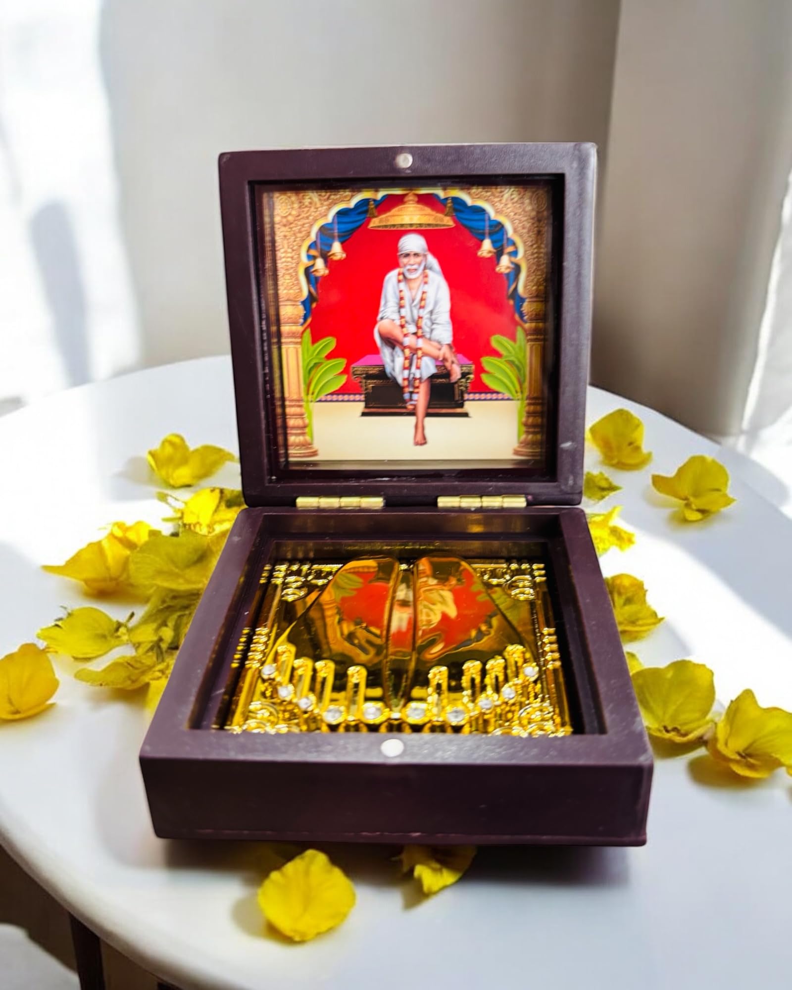 Sai Baba Pocket Temple Charna Paduka Shirdi Mandir | Gold Plated Box God Idol Bhagwan | Religious Gift | Diwali Gift Item | Jai Sai Ram (SAI Baba)-image-35