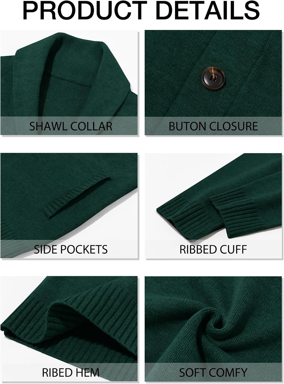 Runcati Mens Shawl Collar Cardigan Sweater Casual Button Down Winter Ribbed Chunky Knitted Sweaters - Image 5