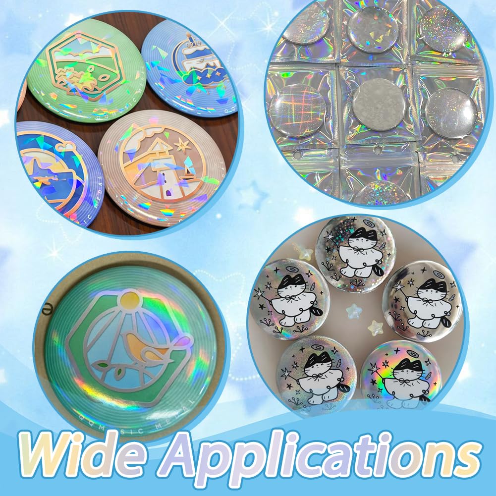 UNICRAFTALE 300 Pezzi 6 Stili Pellicola Protettiva Per Distintivo 70mm Fornitura Per Produttore Di Pulsanti Pellicola Glitter Olografica Per Produttore Di Pulsanti Rotondi 58mm Pezzi Per Fabbricazione