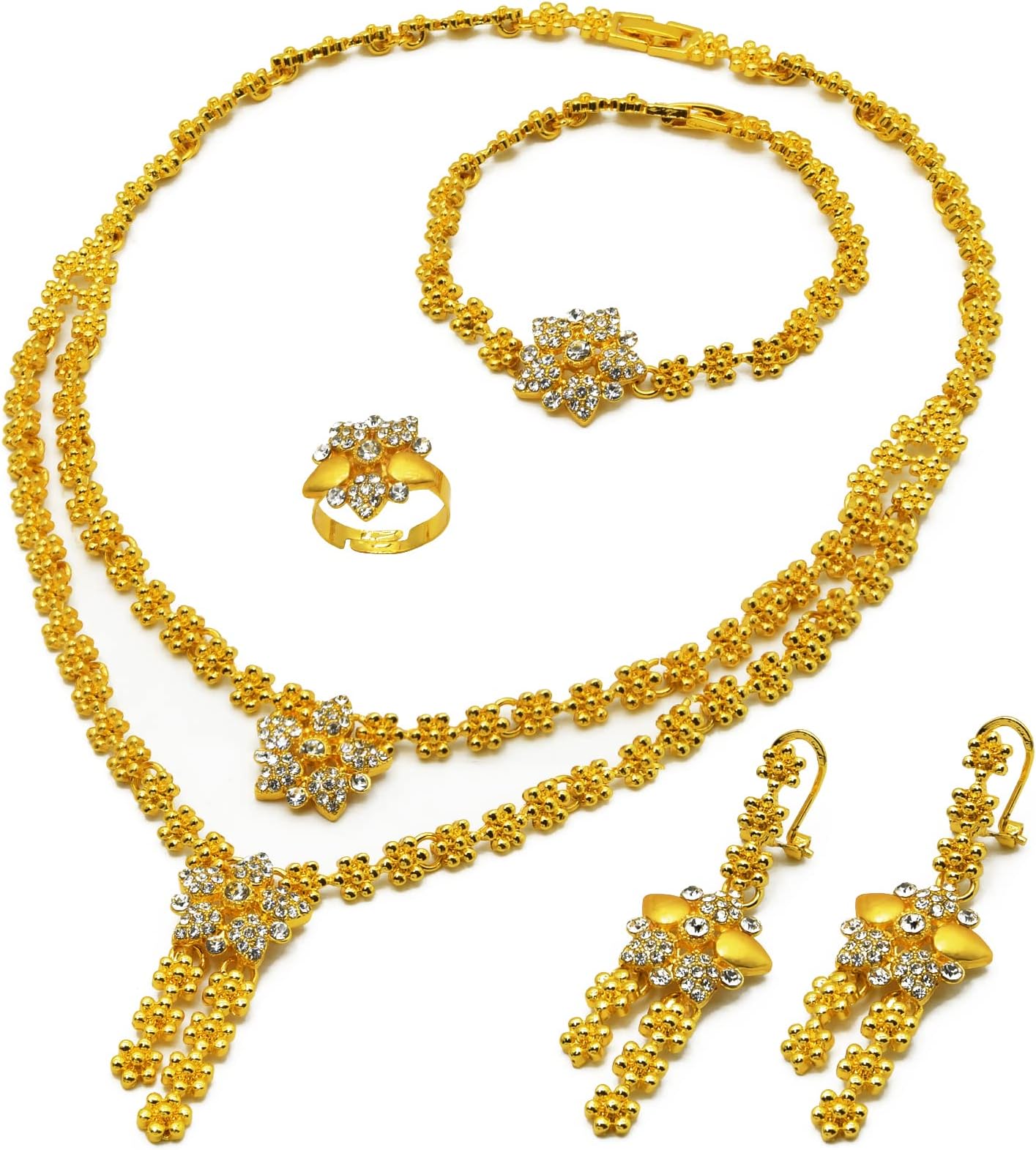 Indian Bollywood Women Jewelry Sets 24K Gold Plated Dubai Gold Necklace Earrings Bangle Fashion Wedding Prom Jewelry Set