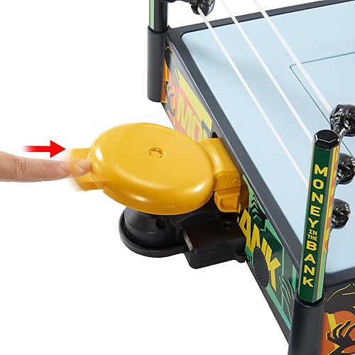 Miniatura 6 de Mattel WWE Money in The Bank Cash-in Ring Playset con 2 modos de juego y más de 40 sonidos y frases, incluye grúa lanzadora, escaleras y maletín, 13
