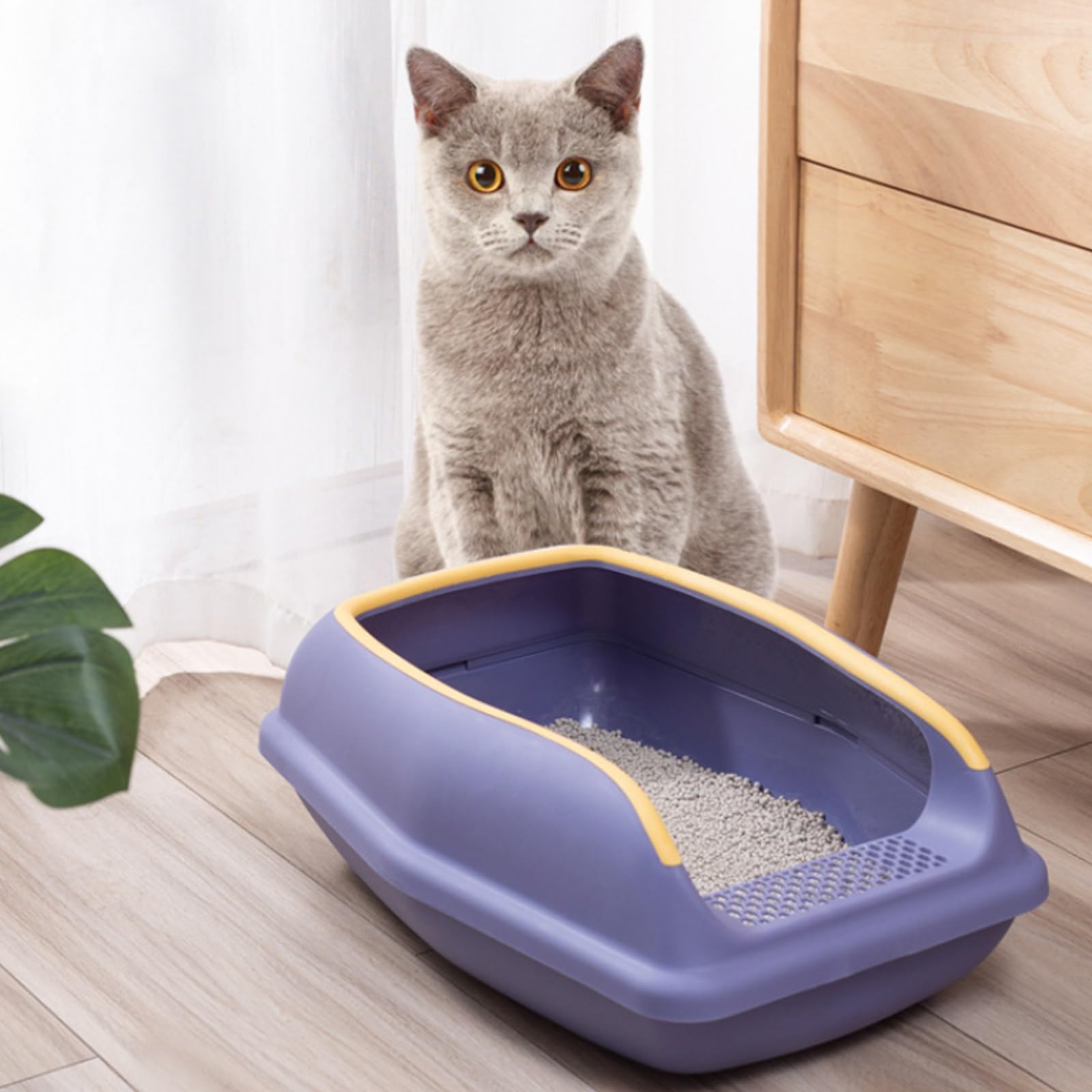 Bandeja para Gatos con Apertura Extraíble, Areneros De Lados Altos, con Pala Y Pedal De Filtro, Orinal Doméstico para Gatos Pequeños Y Grandes(Blue,38cm)