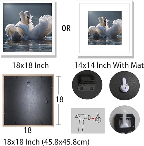 Miniatura 3 de SKAOTUS Marco de fotos de 18 x 18 pulgadas, 3 unidades, madera maciza blanca para paspartú de 14 x 14 pulgadas, marcos cuadrados de póster