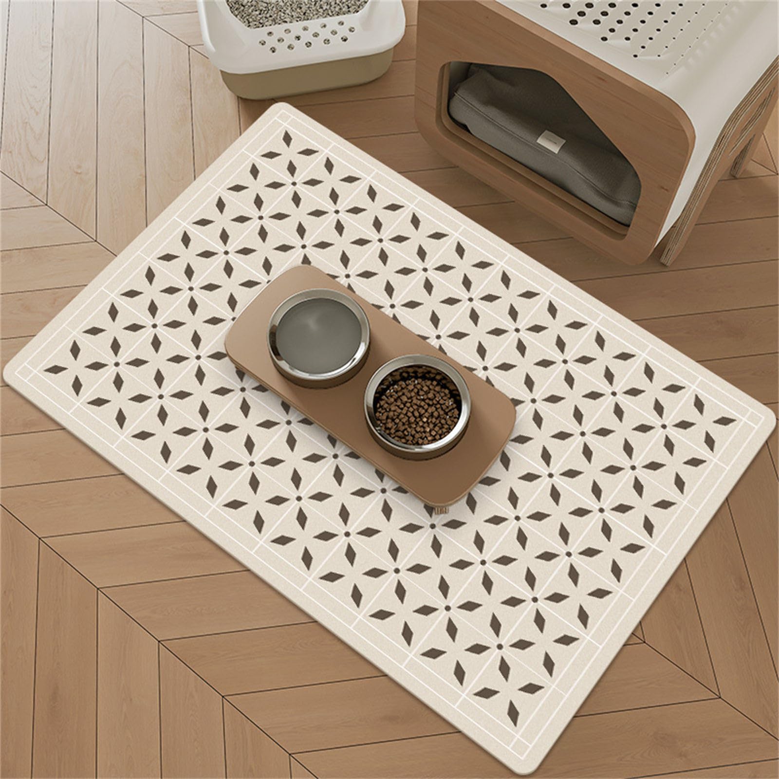 Hearda Pet Mats for Food Bowls Water Absorbent, European Style Pet Food Mat Non Slip Quick Dry Cat Feeding Mat Diatomite Pet Feeding Mat Dog Bowl Mats Water Dispenser Mat (80x120cm,Vintage Style)