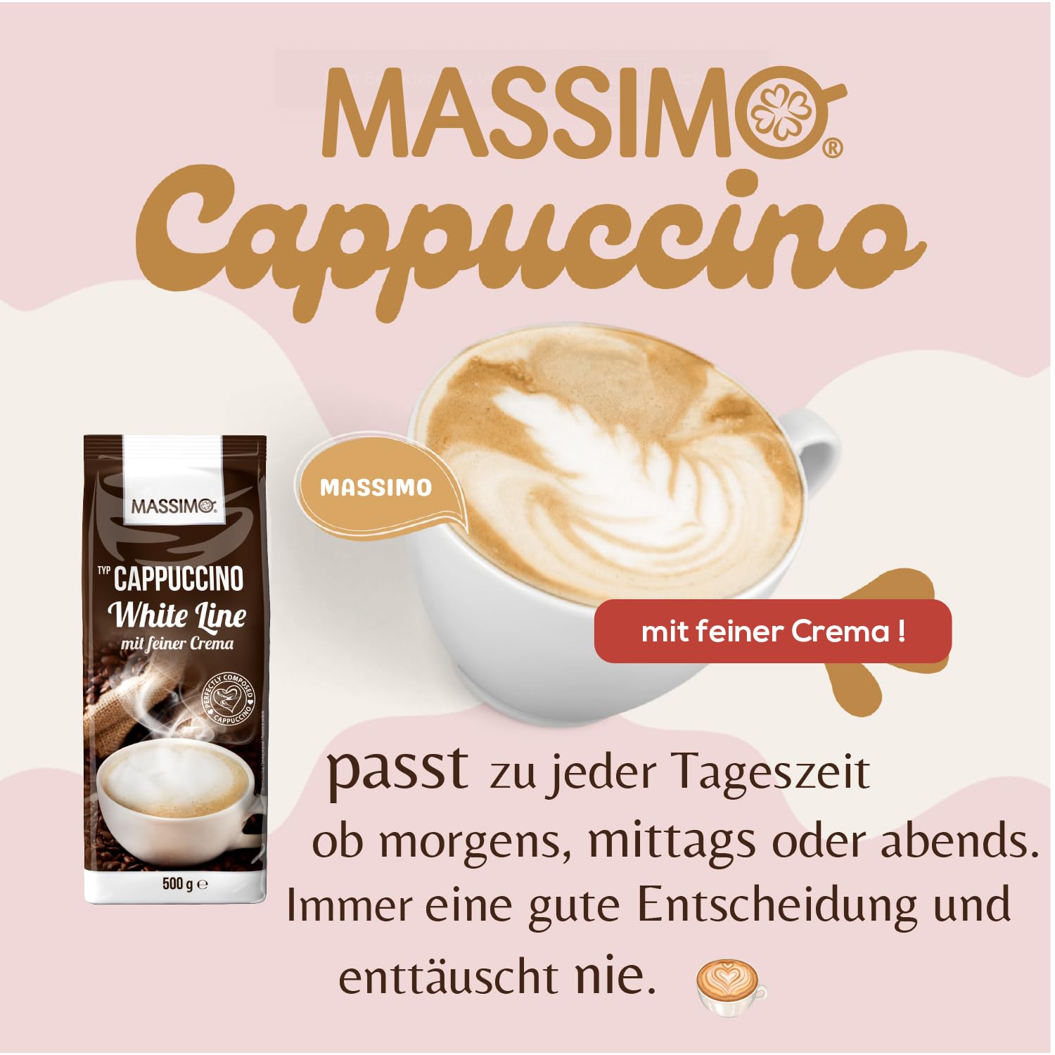 Massimo Cappuccino White Line 10 x 500 g z delikatną kremową – ekonomiczne opakowanie/aromatyzowany proszek do napojów z rozpuszczalnym cappuccino w proszku, wyjątkowo mleczny i kremowy