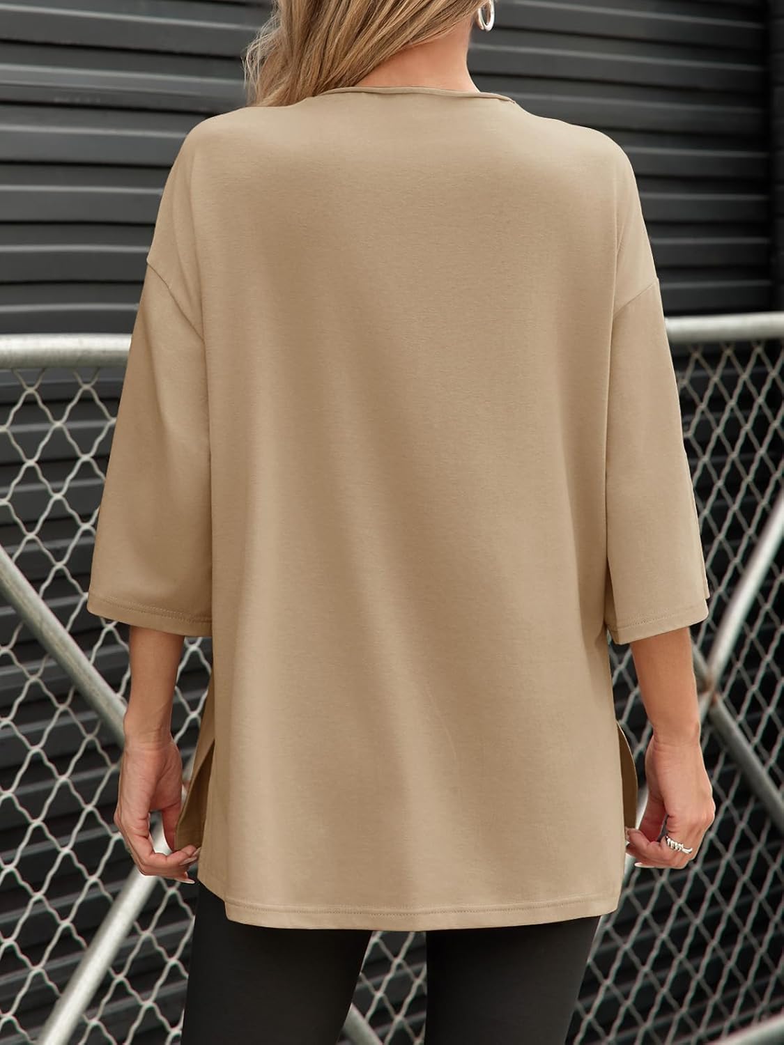 Fisoew Womens Oversized T Shirts Casual 3/4 Sleeve Side Slit Workout Gym Loose Fit Summer Tee Tunic Tops - Image 4