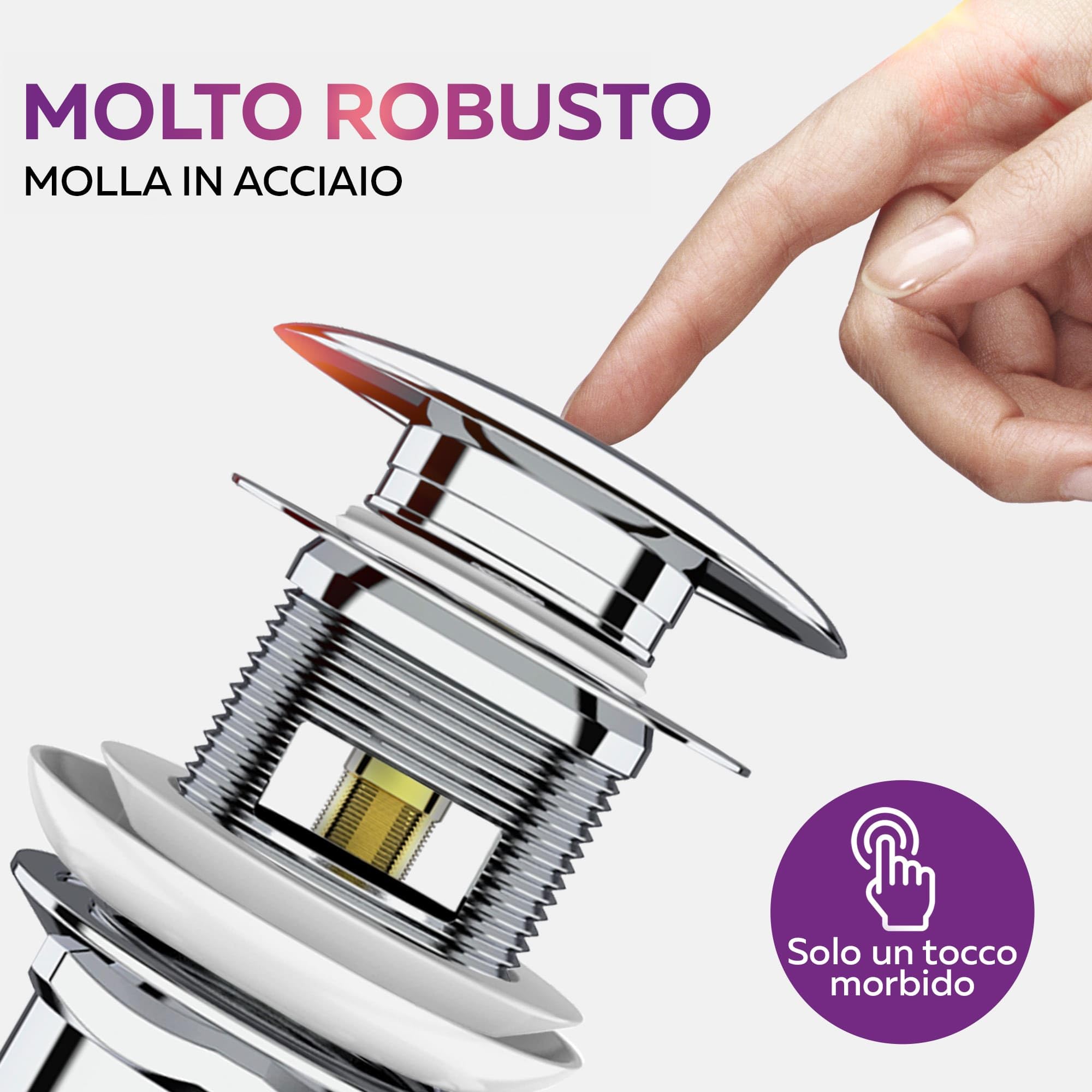 Piletta per lavabo POP UP con troppopieno + sifone universale per lavabo, sifone per lavabo in ottone.