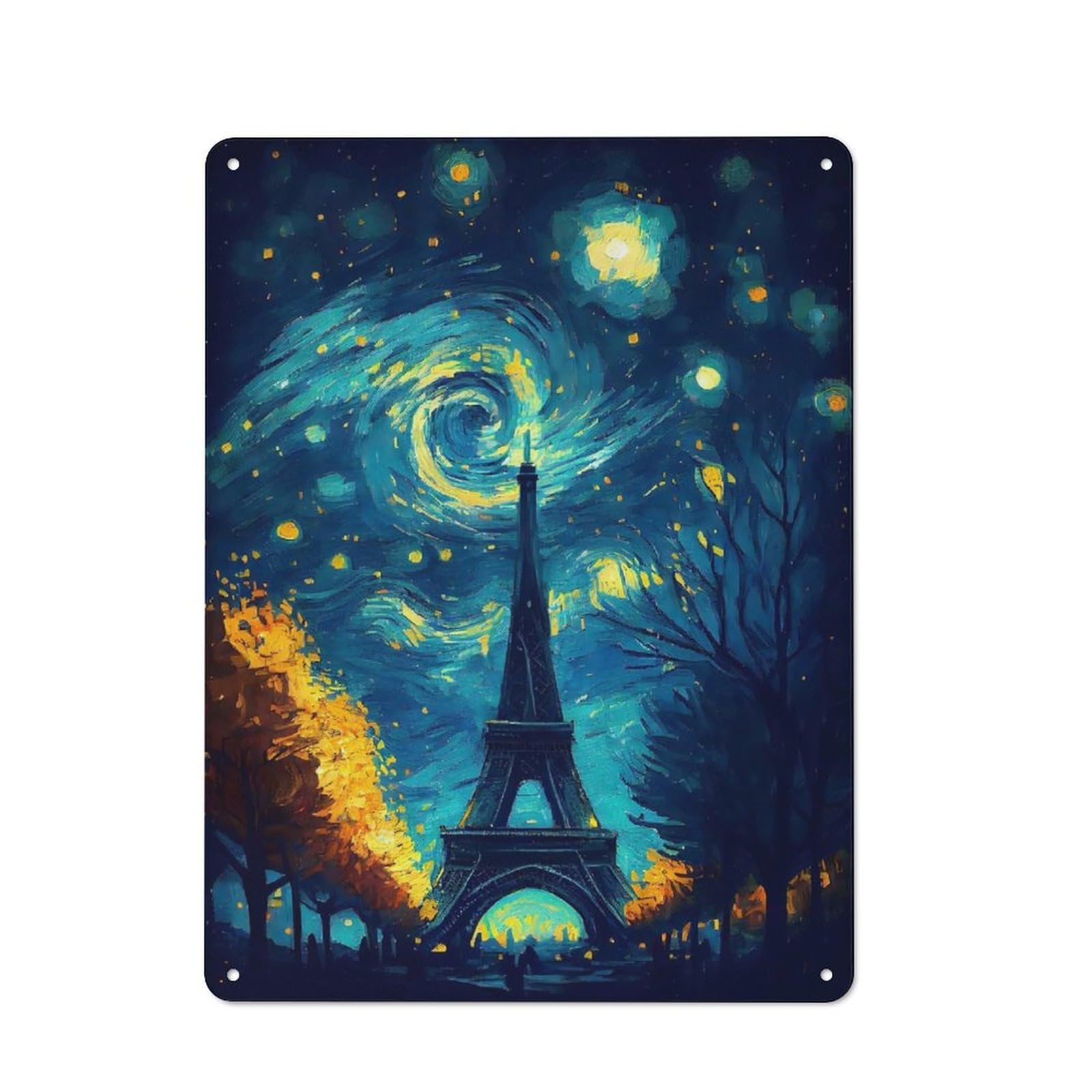 Junmoney Starry Night Paris Urban Decorative Metal Plaque 40X30cm Featuring Loft Wall Plaque For Loft, Studio, Office Or Creative Room