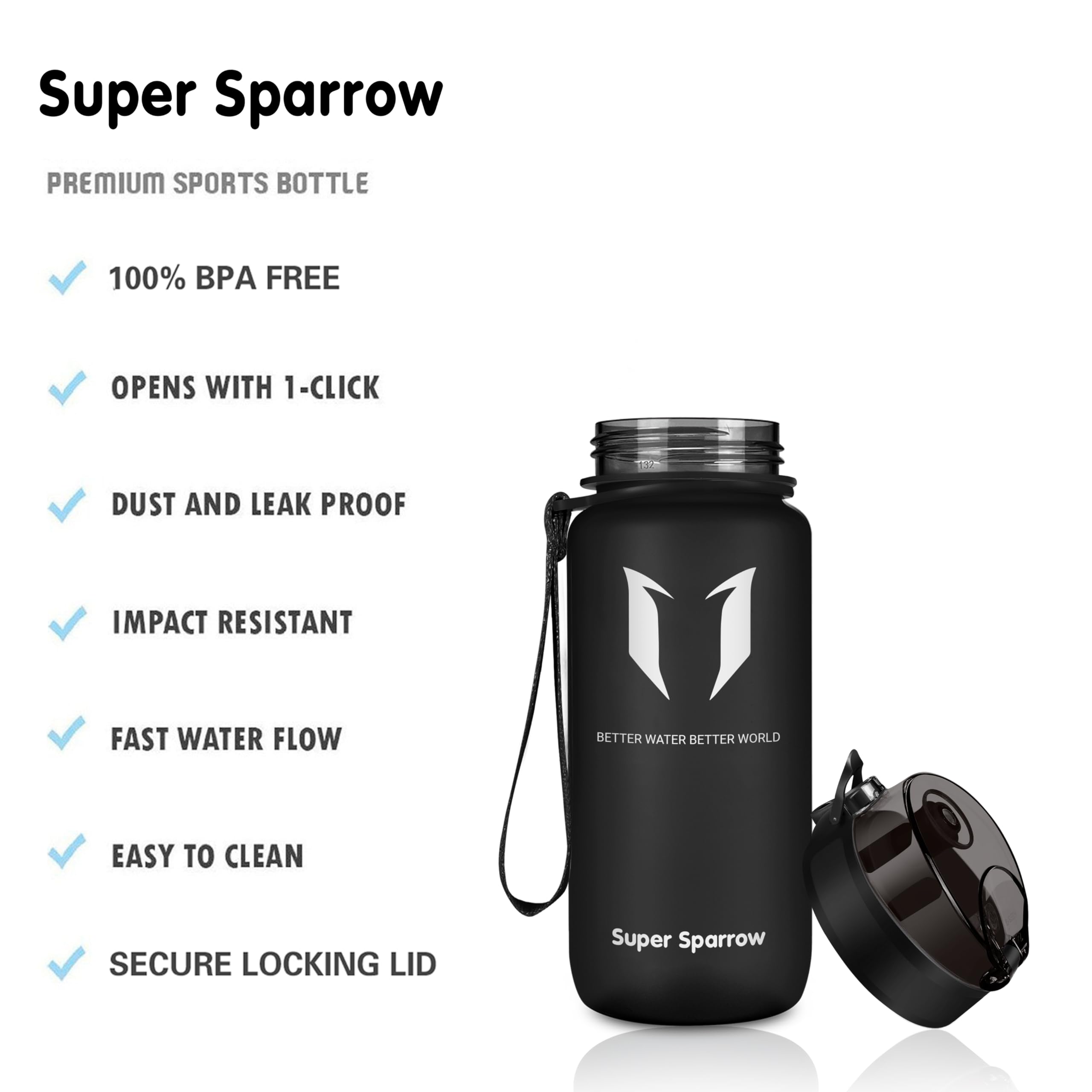 Super Sparrow Borraccia Sportiva & Bottiglia Bambini Senza Perdite - 350ml/500ml/750ml/1L/1.5L - Senza BPA