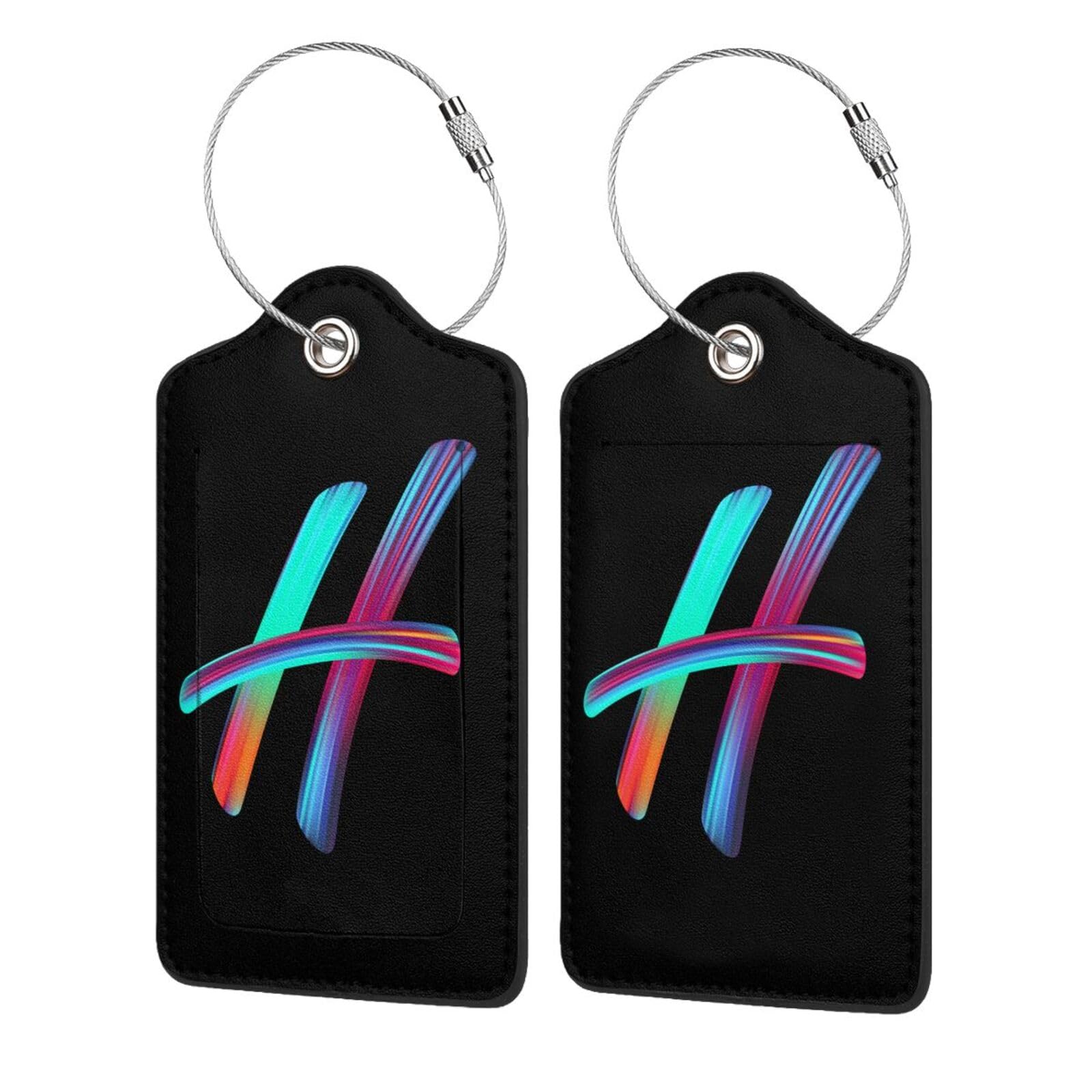 2 Pack Initial Luggage Tags for Suitcase, Colorful Letter Design Cruise Name Bag Tags, Novelty Baggage Identifiers with Full Privacy Cover, Leather ID