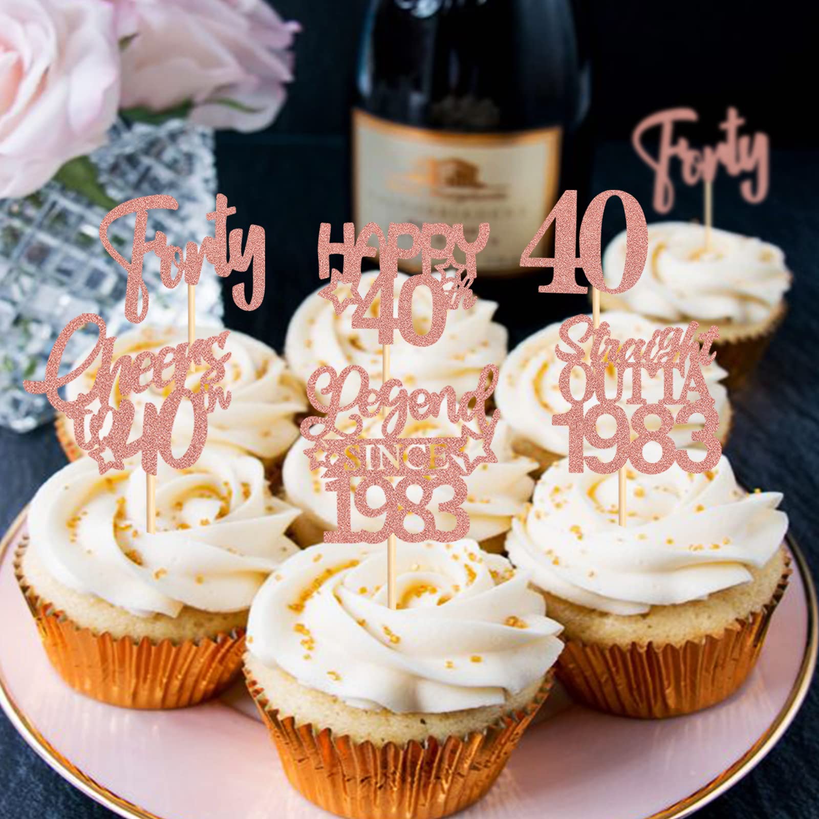 Keaziu 24 Pack Cupcake Toppers Straight Outta 1983 Legend Since 1983 Happy 40th Cheers Forty Cupcake Picks Birthday Party Decoration Supplies | RG 40