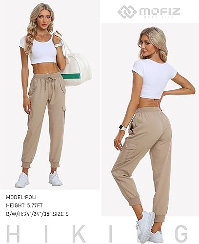 Miniatura 6 de MoFiz - Pantalones cargo para mujer de uso al aire libre, ligeros, joggers, con cintura elástica, pantalones deportivos, de senderismo, sudaderas
