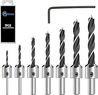 Countersink Drill Bit Set, 7Pcs Tapered Drill Bits M2 HSS, with 1/4" Hex Shank Quick Change and Allen Wrench, Counter Sinker Set for Woodworking and Carpentry, Pilot Screw Hole Set