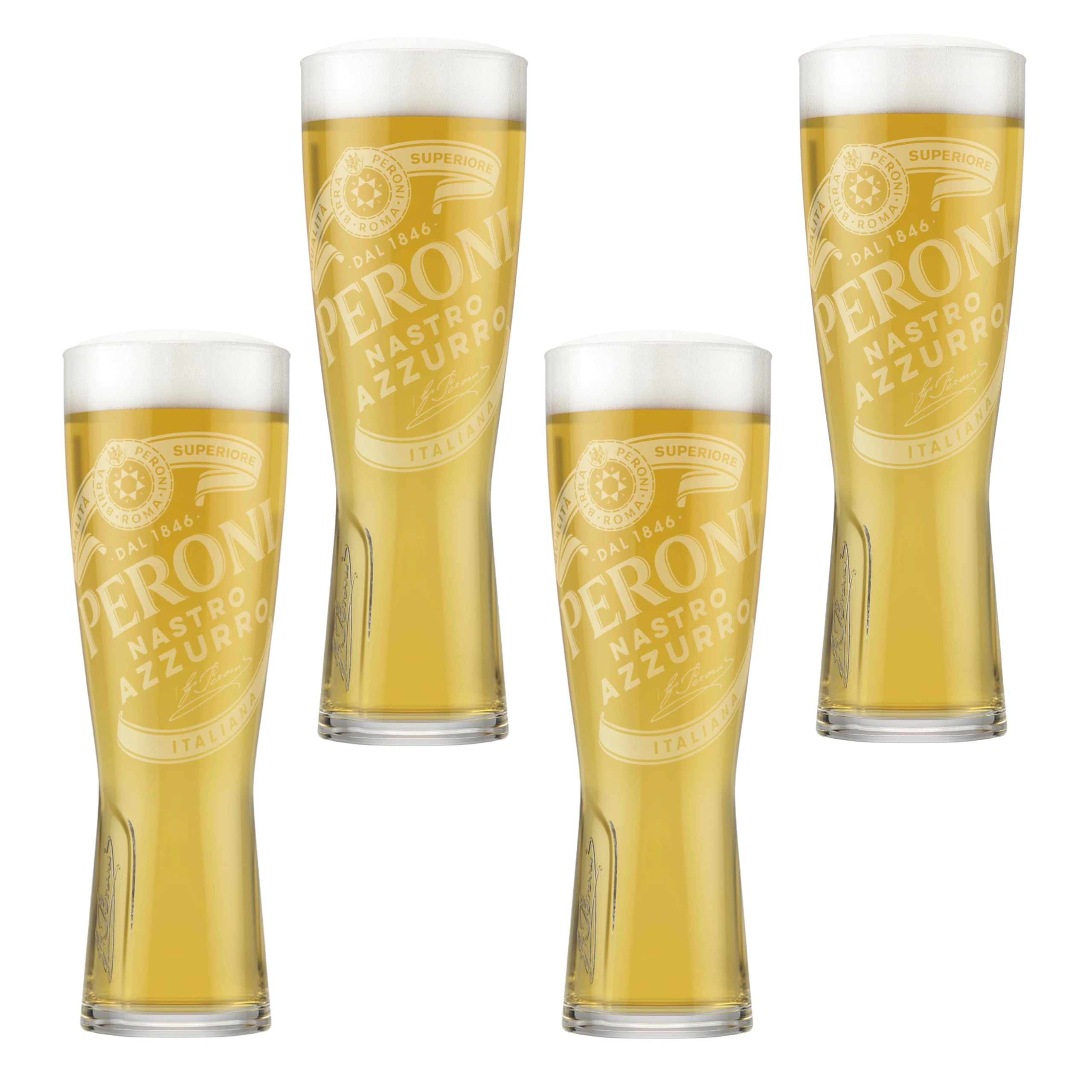 GarageBar | Peroni Glass | Nucleated Beer Glass | Official Merchandise | Comes with 2X Beer Drip Mats (4, Half Pint)
