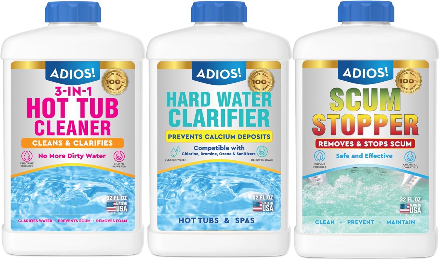 Spa Weekly Cleaning Kit - Cleaner, Clarifier and Scum Remover Set for Maintaining Hot Tubs