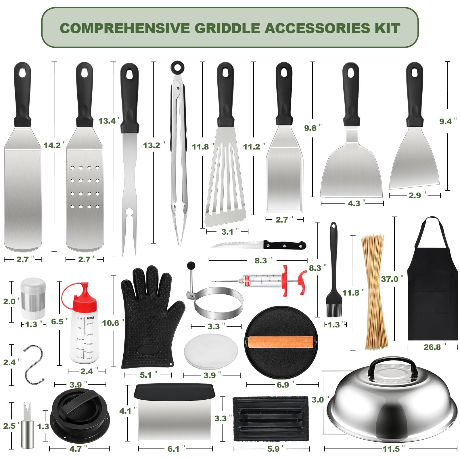 237-teiliges Grillzubehör-Set für Blackstone, perfektes Grillzubehör mit flacher Oberseite, Grillspatel-Set mit vergrößerten Spateln, Backabdeckung, Burgerpresse Patty Maker, Schaber für Outdoor-Grill