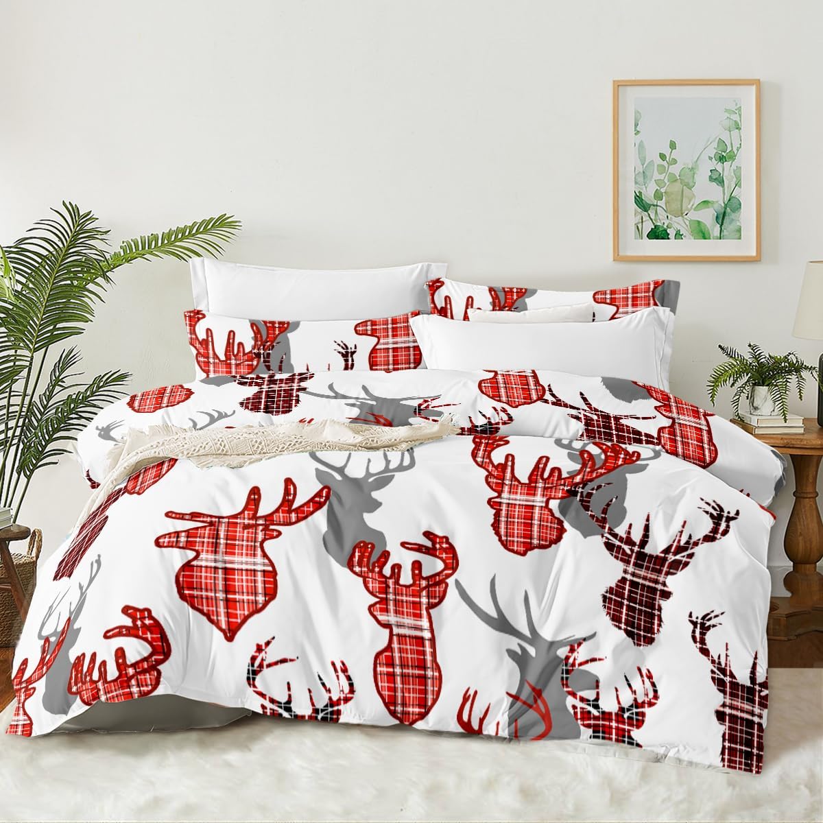 Christmas Duvet Cover Queen Size,Deer Duvet Cover Set for
