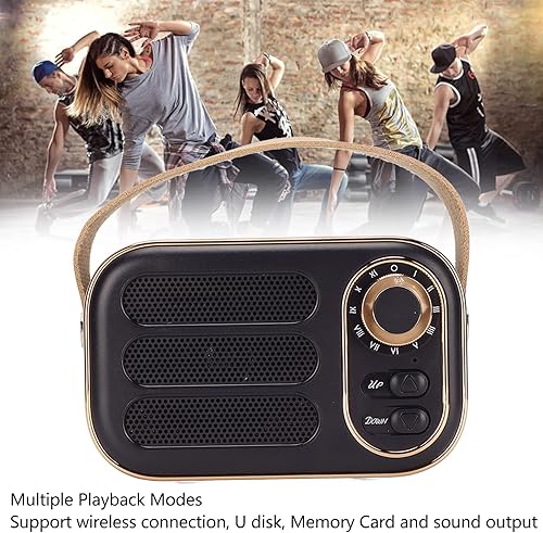 Miniatura 7 de Retro Bluetooth Speaker with HiFi Stereo Sound, Portable Wireless BT 5.0 Speaker with USB TF Card Aux Input, 6 Hour Playtime (Black)