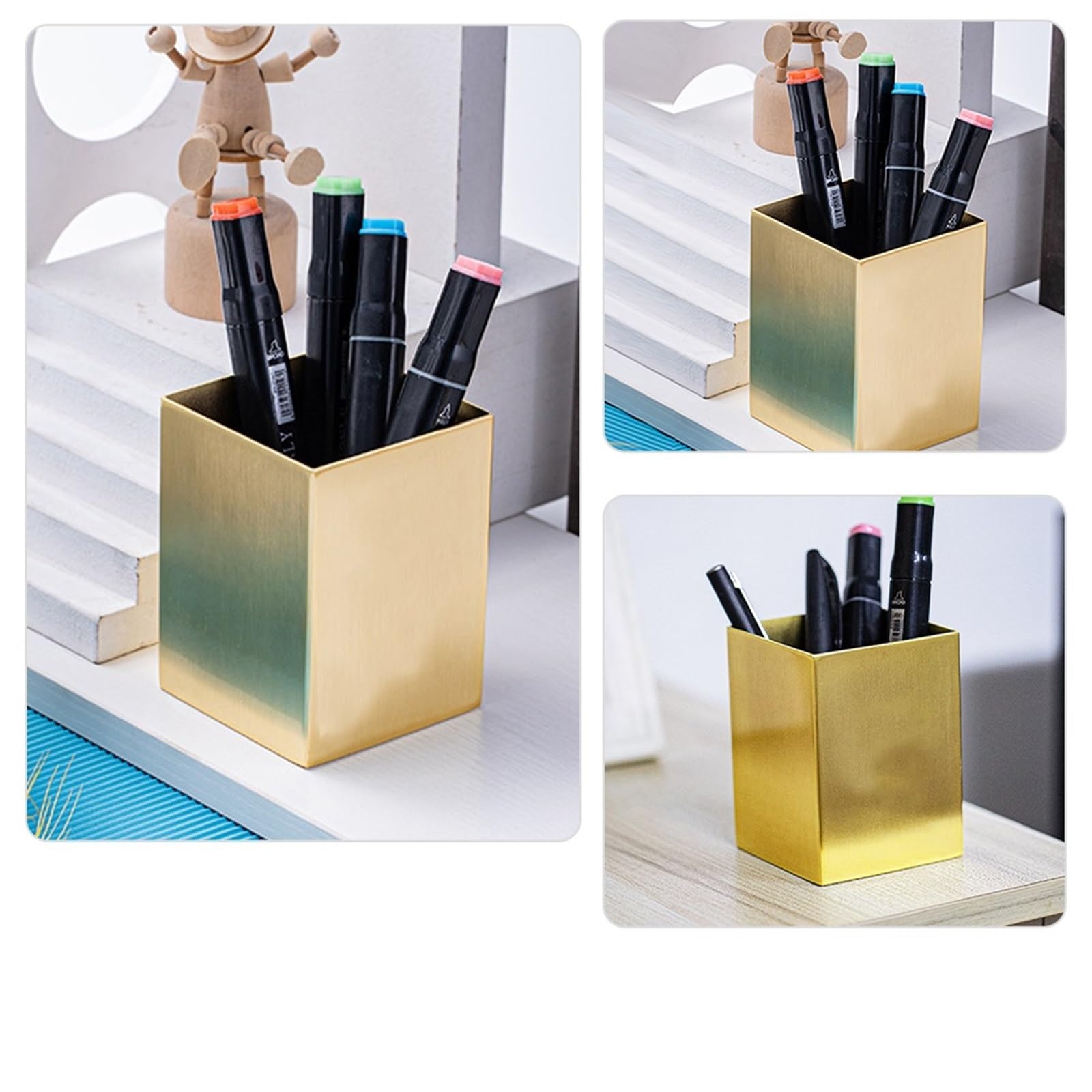 3 Stücke Metall Stift Make-Up Pinsel Halter Schreibtisch Organizer Bleistift Lagerung Schreibwaren Container Multi Funktionale Für Büro,Schule(Gold)