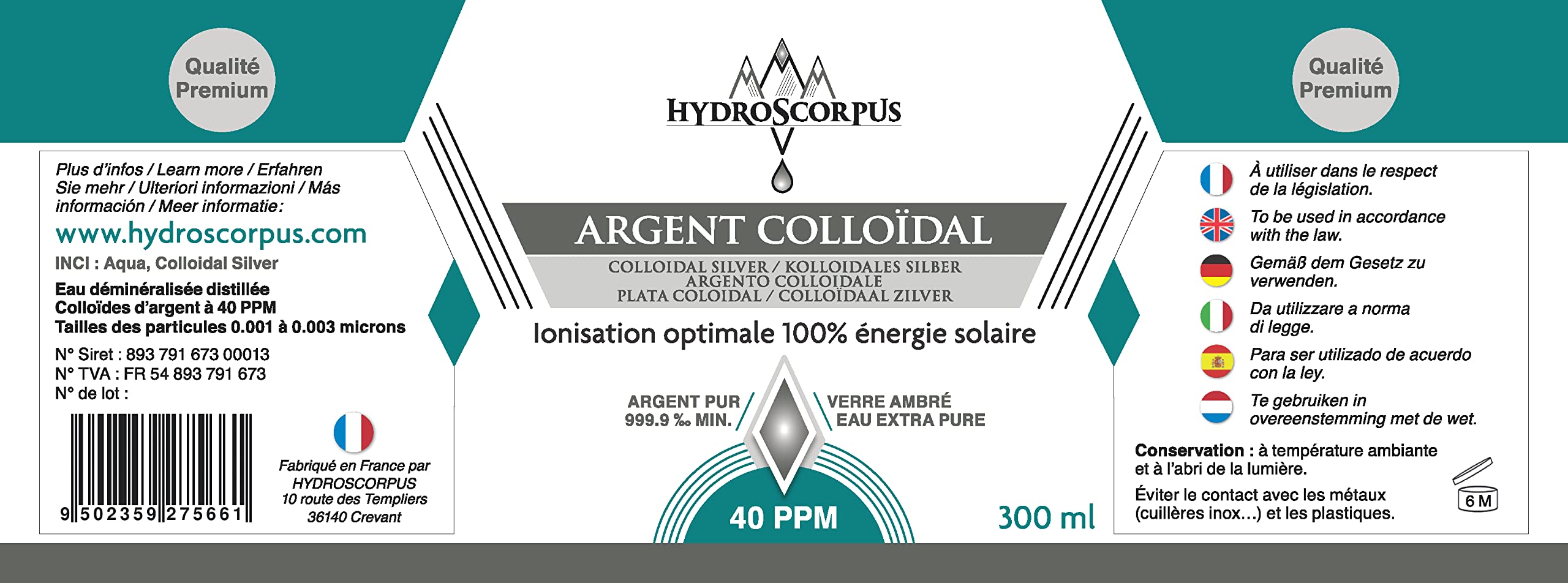 Argent Colloïdal 40PPM et 5PPM BOUTEILLES VERRE ●Fabriqué en FRANCE●100% Naturel Oligo élément Bio Disponible●Ionisation 100% solaire●Emballages 100% compostables …