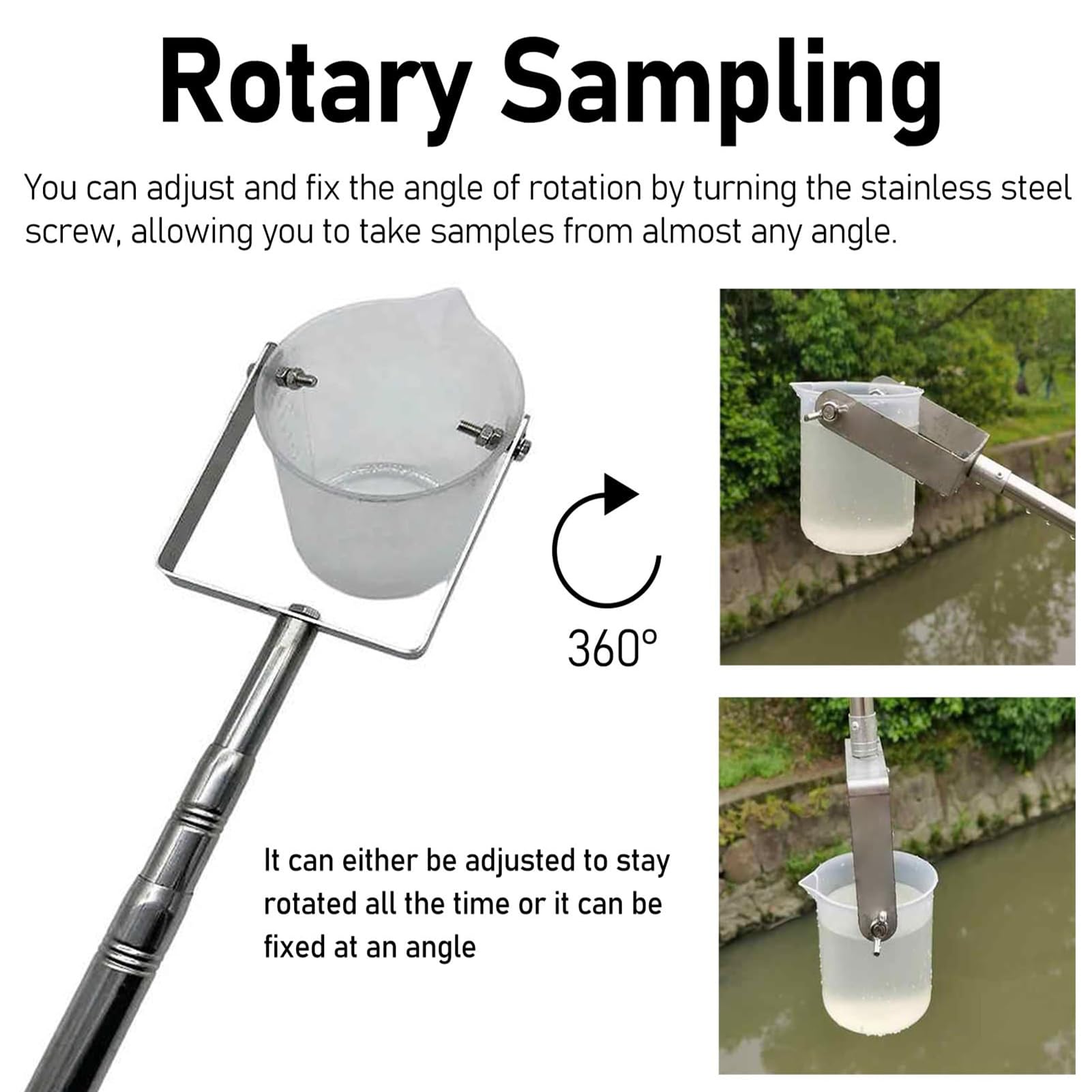Cucharón telescópico ajustable de 1000 ml para muestras de agua, 1,23 m-5 m, cucharón de péndulo para un muestreo eficaz de agua, construcción de plástico duradero