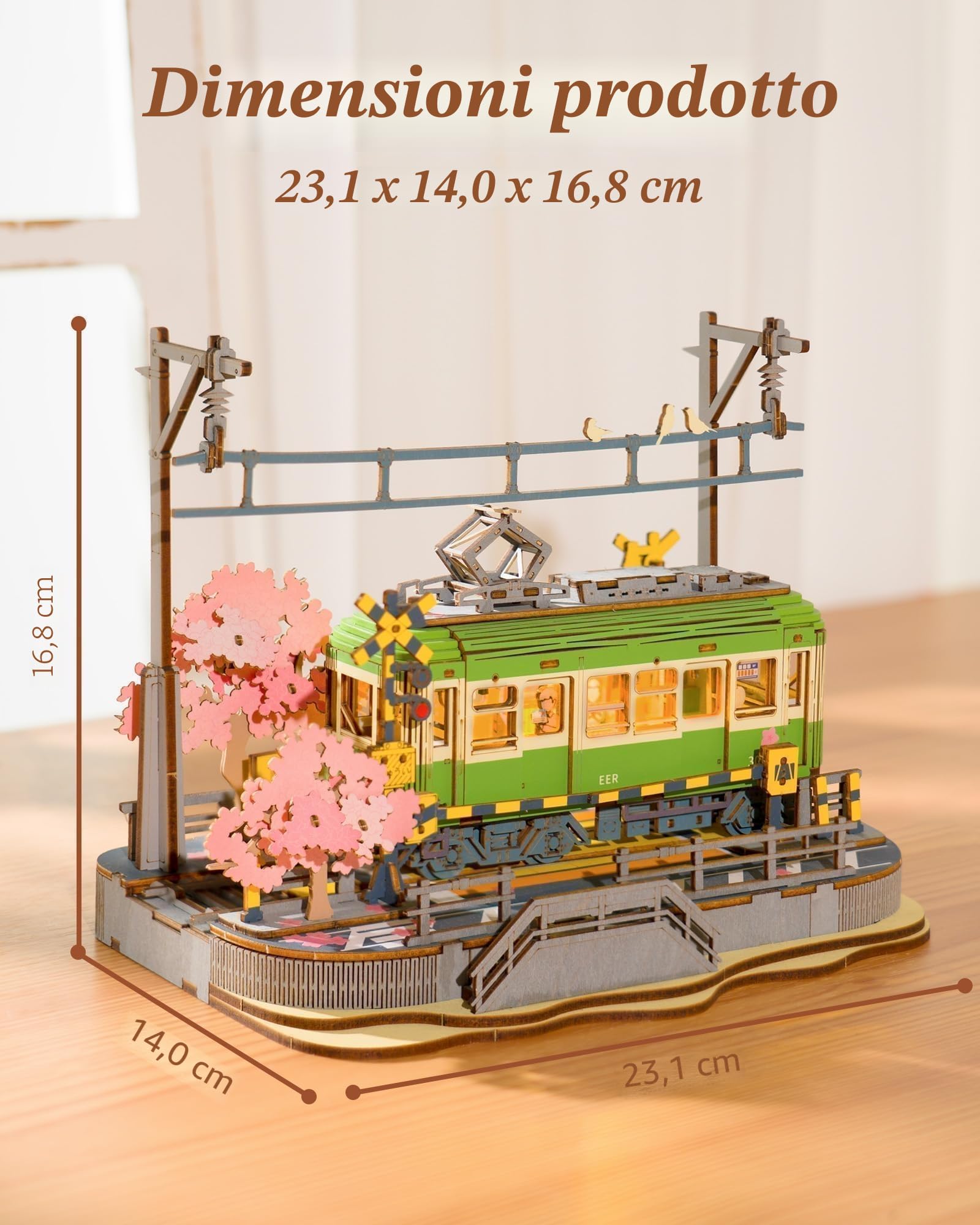 ROWOOD Viaggio Nei Sakura Puzzle Legno 3D, Kit Modello in Legno Da Costruire Per Adulti, Kit Fai Da Te Per Costruire Tram Giapponesi Sakura, Ideale Come Regalo Di Natale E Compleanno