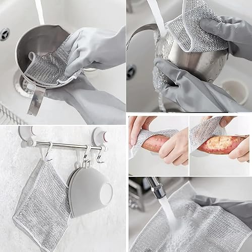 Miniatura 4 de 10 trapos multiusos para lavar platos de alambre húmedo y seco, trapos multiusos para lavar platos, paños multifuncionales de alambre antiarañazos,