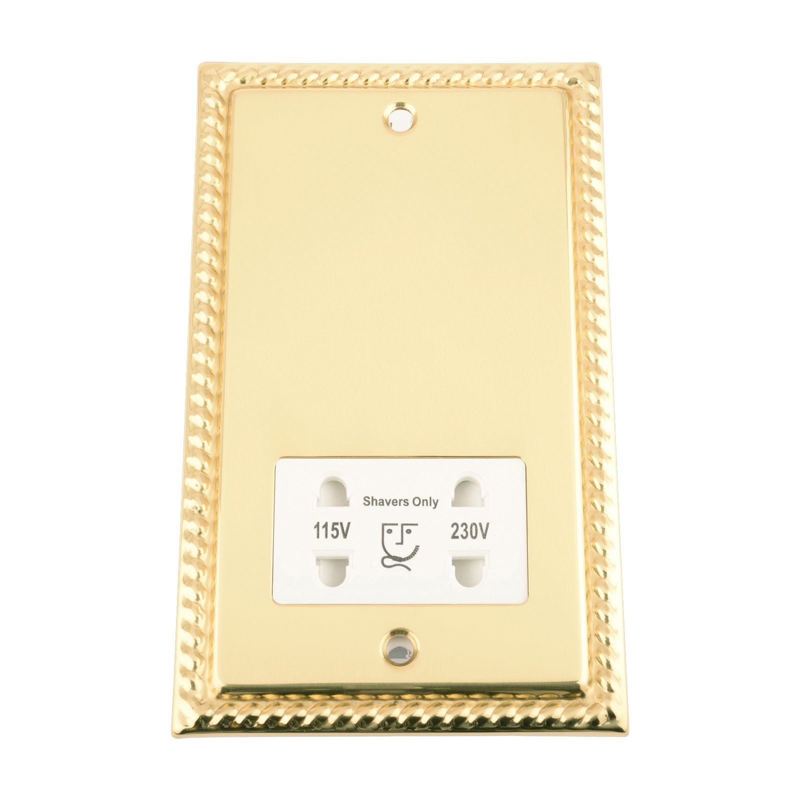 Shaver Socket Dual Voltage 115V/ 230V - Polished Brass - Georgian - White