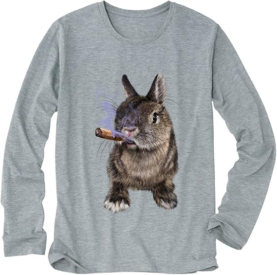 Amazon ノーブランド品 煙草を吸ううさぎ たばこ グレー Mサイズメンズ長袖tシャツ Tシャツ カットソー 通販