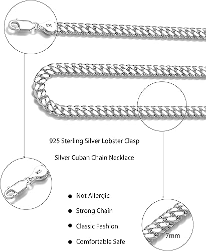 Miniatura 4 de Waitsoul 925 Sterling Silver Cuban Chain Lobster Clasp 7810mm SilverGold Over Cuban Link Curb Chain Necklace for Men Women Diamond Cut 16-30 Inches