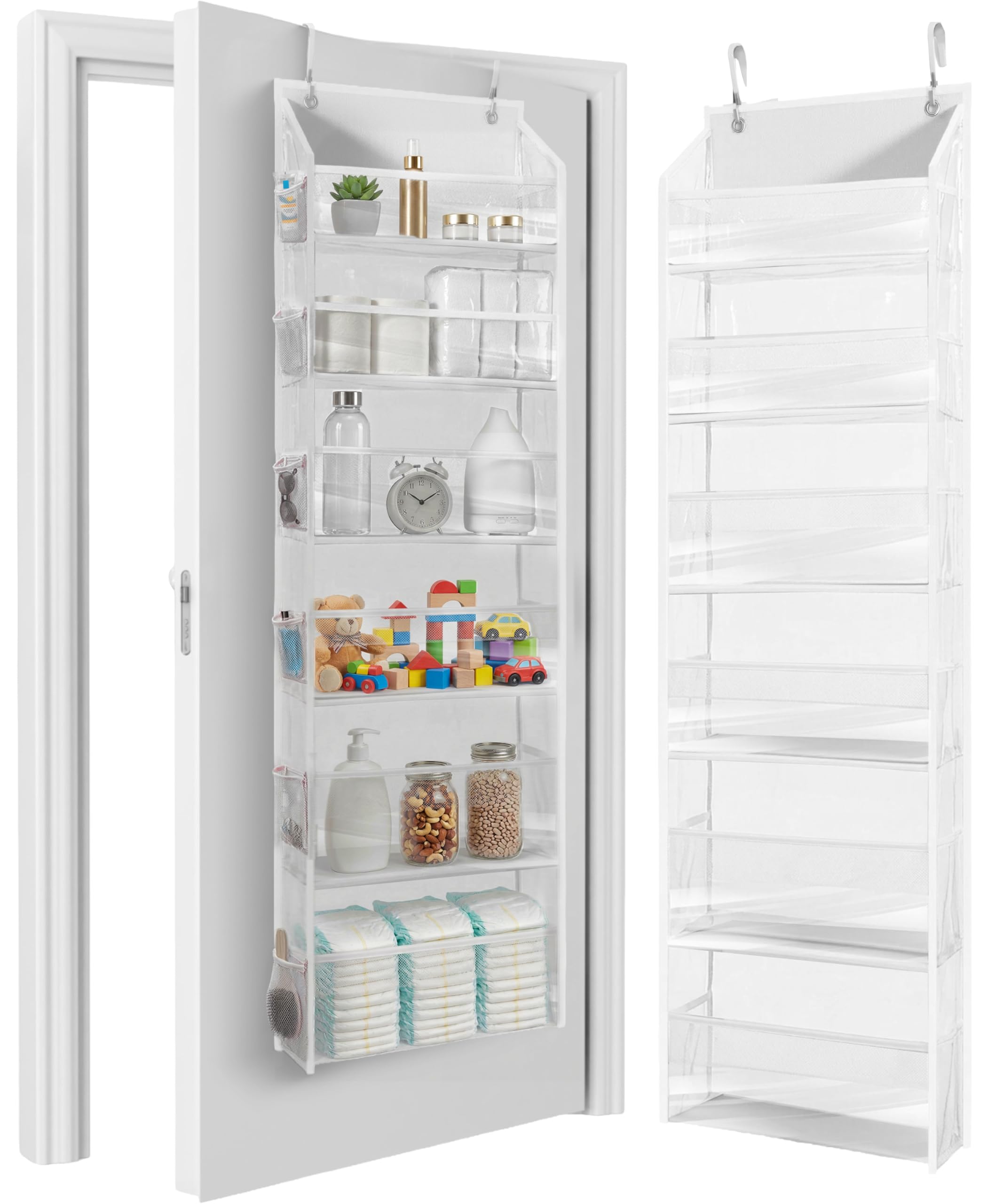 HOMELUX THEORY UPGRADED 6 Tiers Over The Door Organizer Hanging - 100D EXTRA THICK & 50lbs HUGE CAPACITY, 12 Side Mesh Pockets Over The Door Shoe