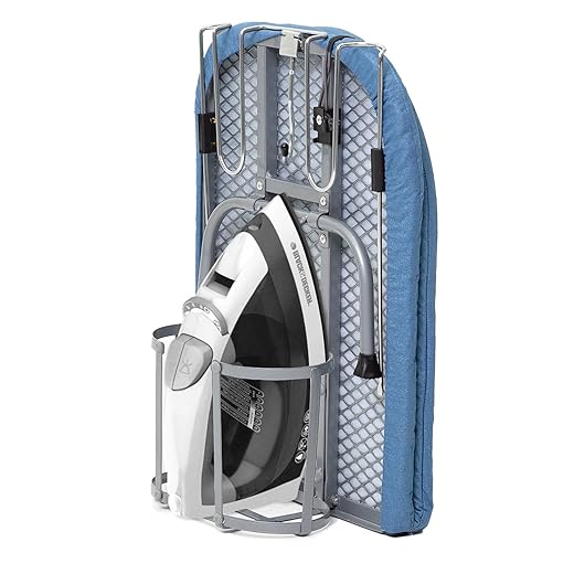 Metal Foldable Iron Board with Iron Holder, RAINHOL Small Ironing Board Tabletop with Heat Resistant Cover, 31x12 Mini Compact Ironing Table for Dorms, Aprtment, Blue
