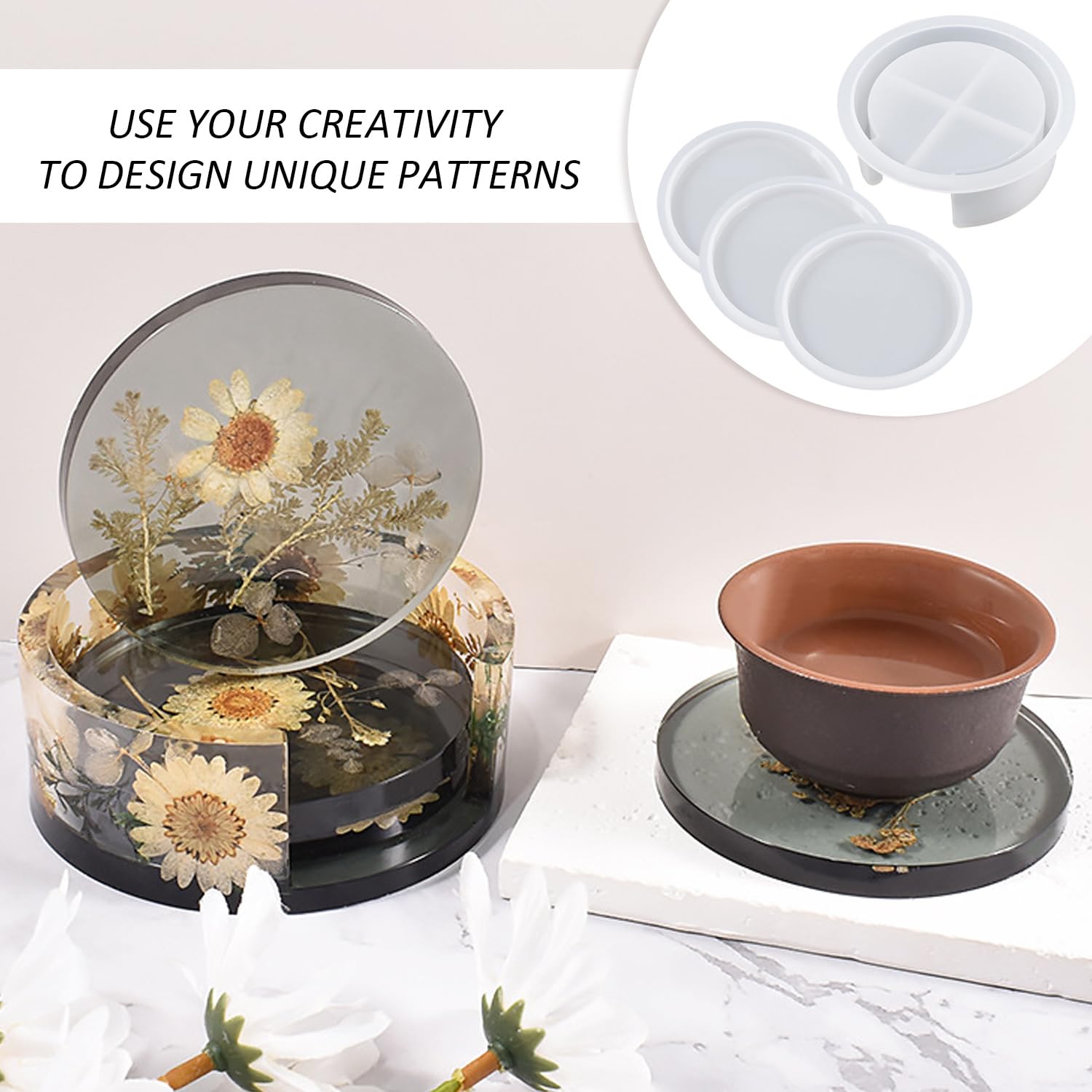 Set 5 Sottobicchieri In Silicone - Stampo Per Artigianato, Bianco