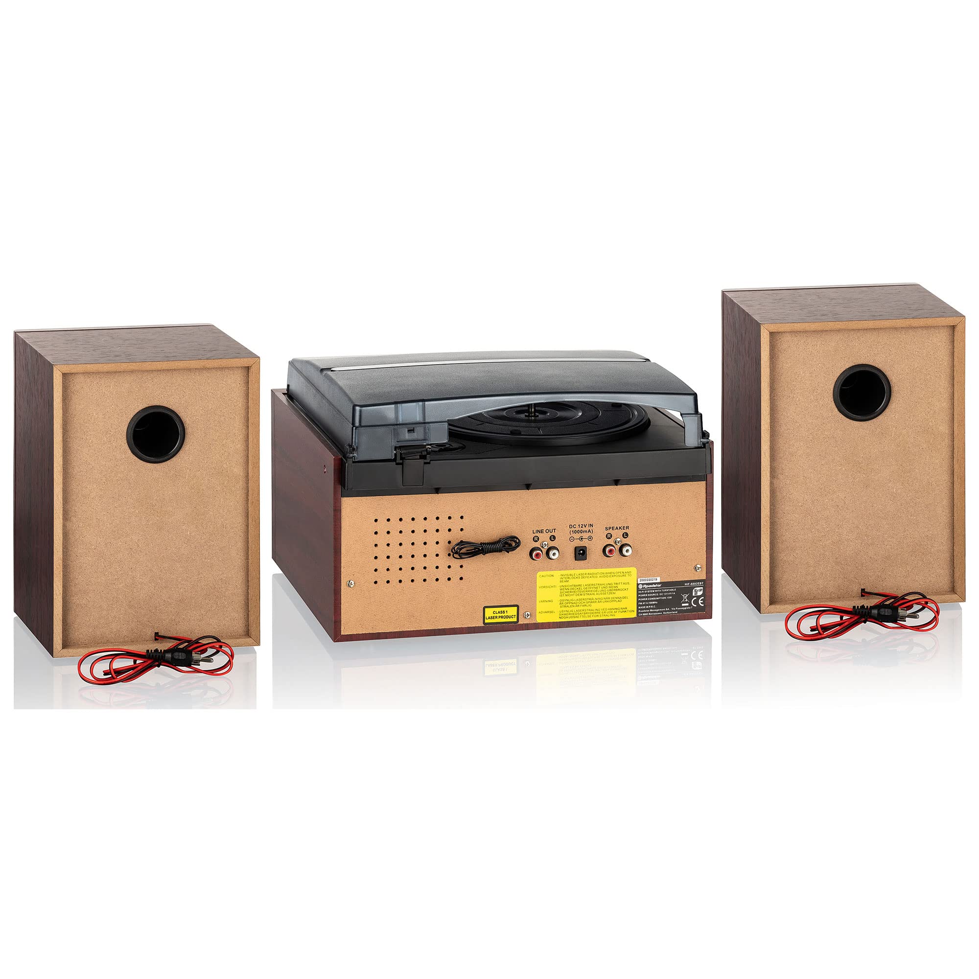 Roadstar HIF-8892EBT Minicadena de Música Hi-Fi Tocadiscos 33/45/78 rpm, Radio Digital PLL FM, Reproductor CD-MP3, Cassette, Bluetooth, USB Función Grabación, Tarjeta SD, Mando a Distancia, Madera