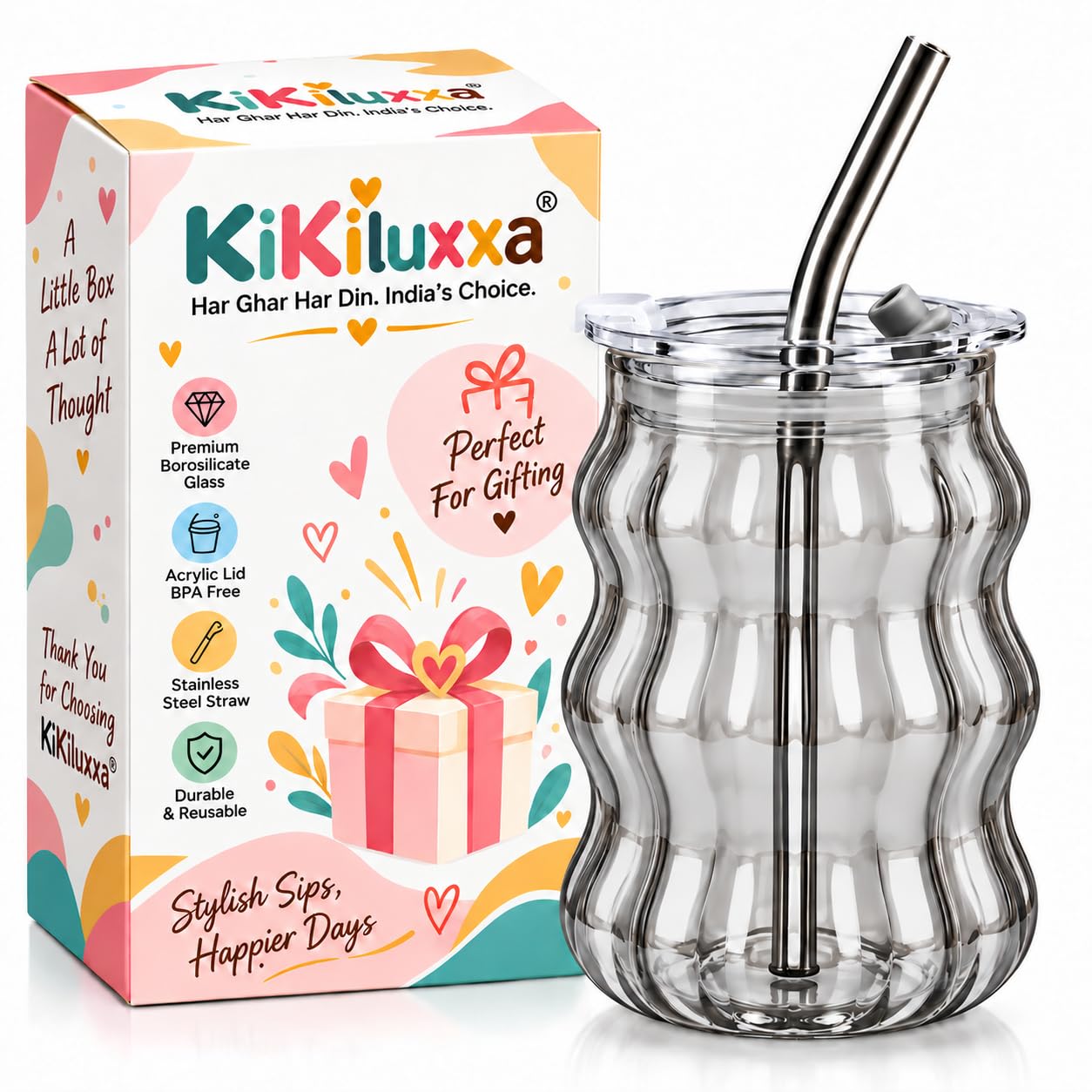 KiKiluxxa Glass Sipper - Stylish Reusable Bottle -1