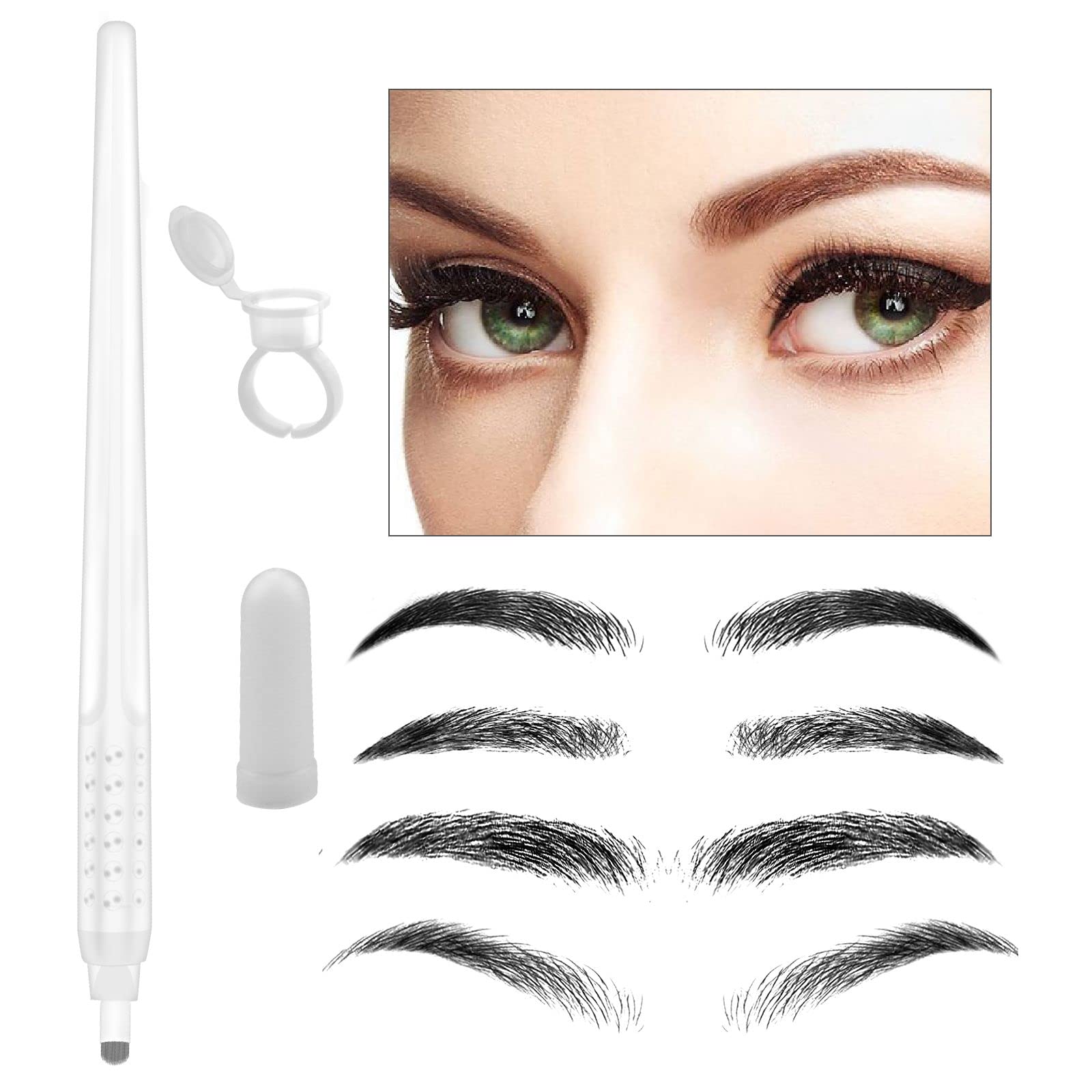 10 pezzi Bianca Penna Microblading Monouso Nano U24 0,15 mm con Anello per Colpi Capelli (U24-0.15mm)