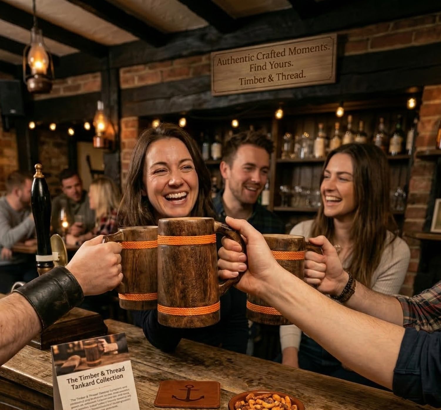 GoCraft Tasse à bière en bois faite à la main | Tasses de camping de voyage en plein air pour homme | Tasse à thé et café avec poignée | Chope artisanale