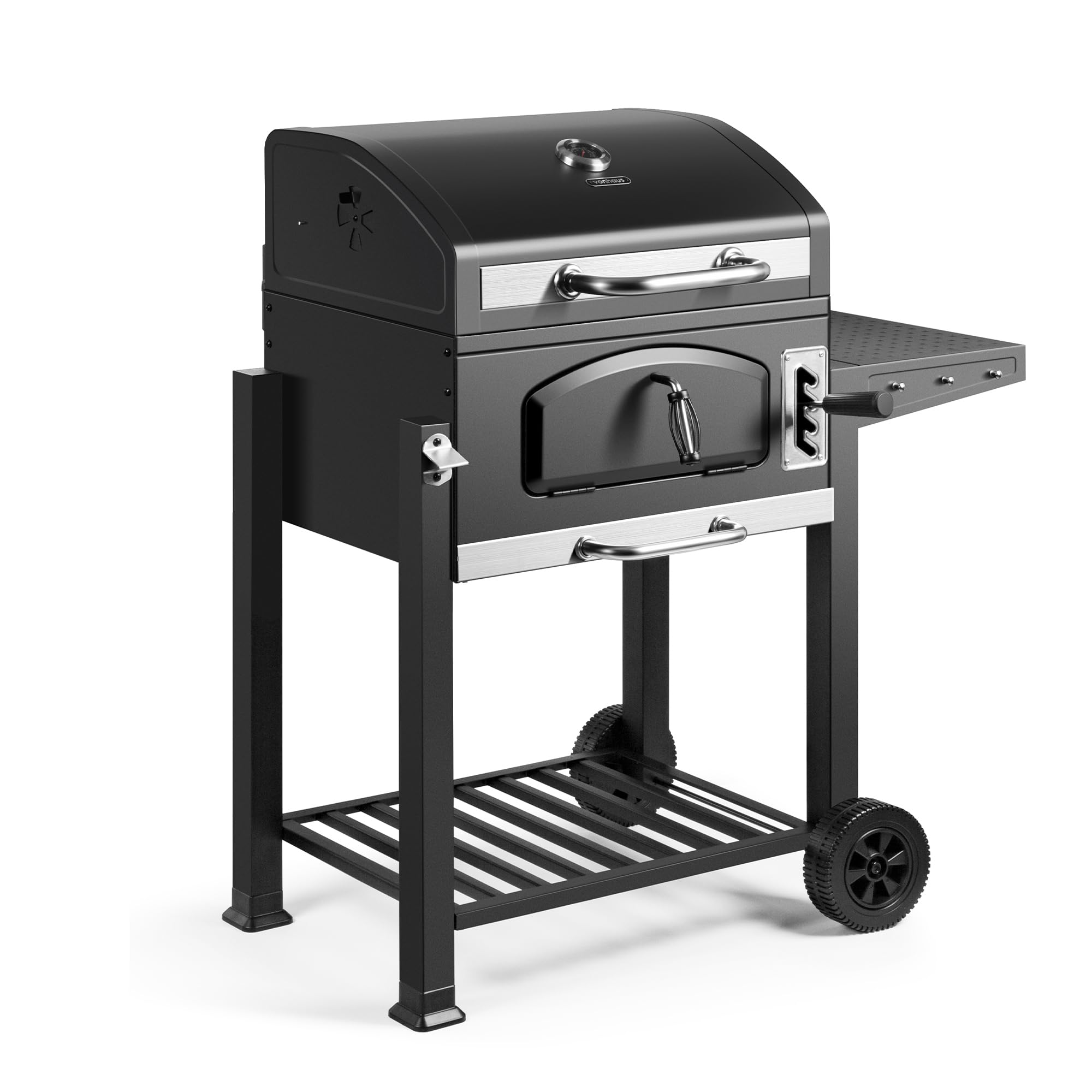 VonHaus Charcoal BBQ – XL Portable Barbecue with Warming Rack, Fold Down Shelves, Temperature Gauge, Wheels, Cooking Grill, Air Vents – 2 in 1 Barbeque and Smoker – Grill Meat, Fish & Vegetables — view 11