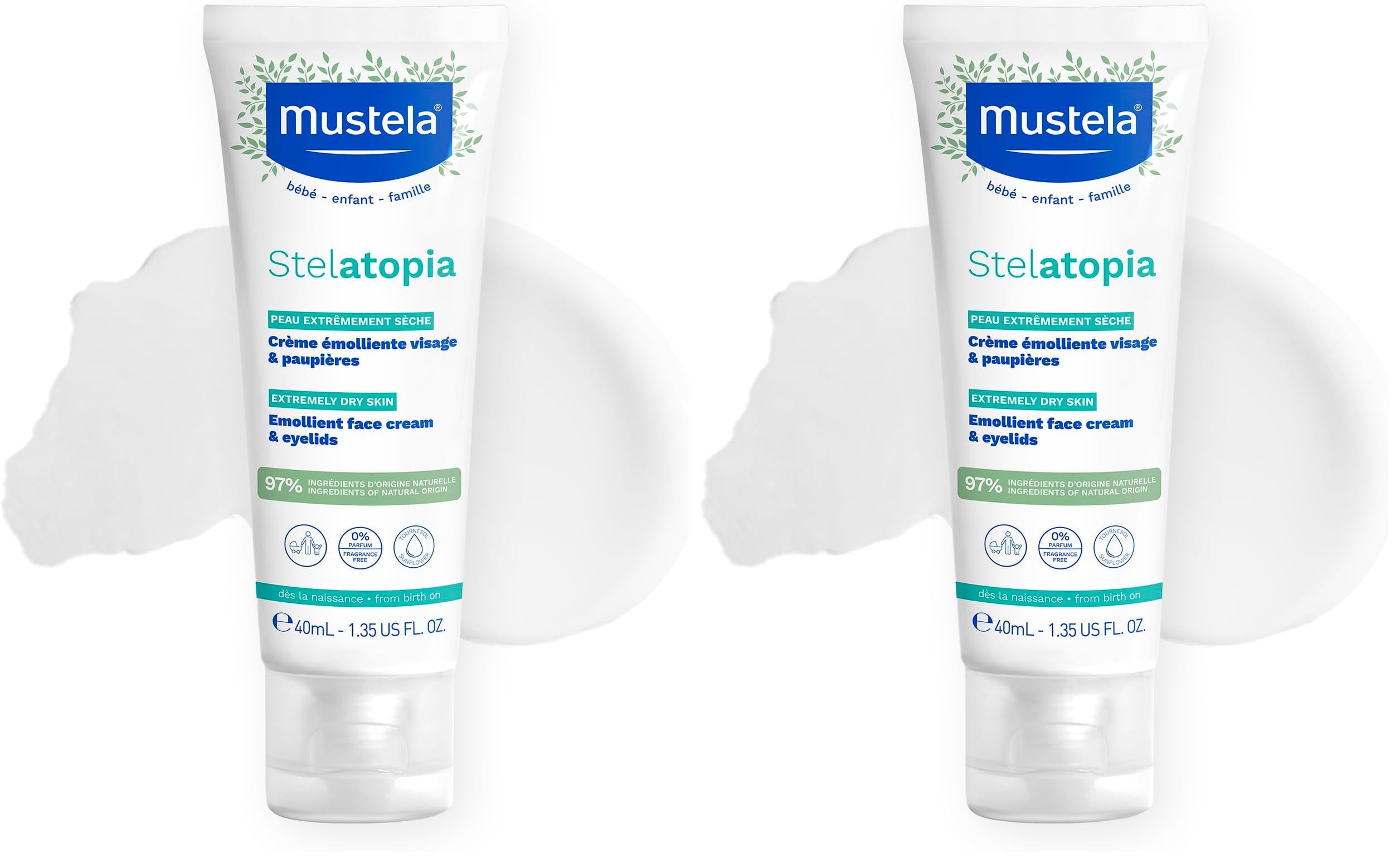 Mustela Stelatopia Eczema-Prone Skin Emollient Baby Face Cream - Face Moisturizer with Natural Avocado & Sunflower Oil - Fragrance-Free - 1.35 Fl Oz (Pack of 1) 1.35 Fl Oz (Pack of 2)